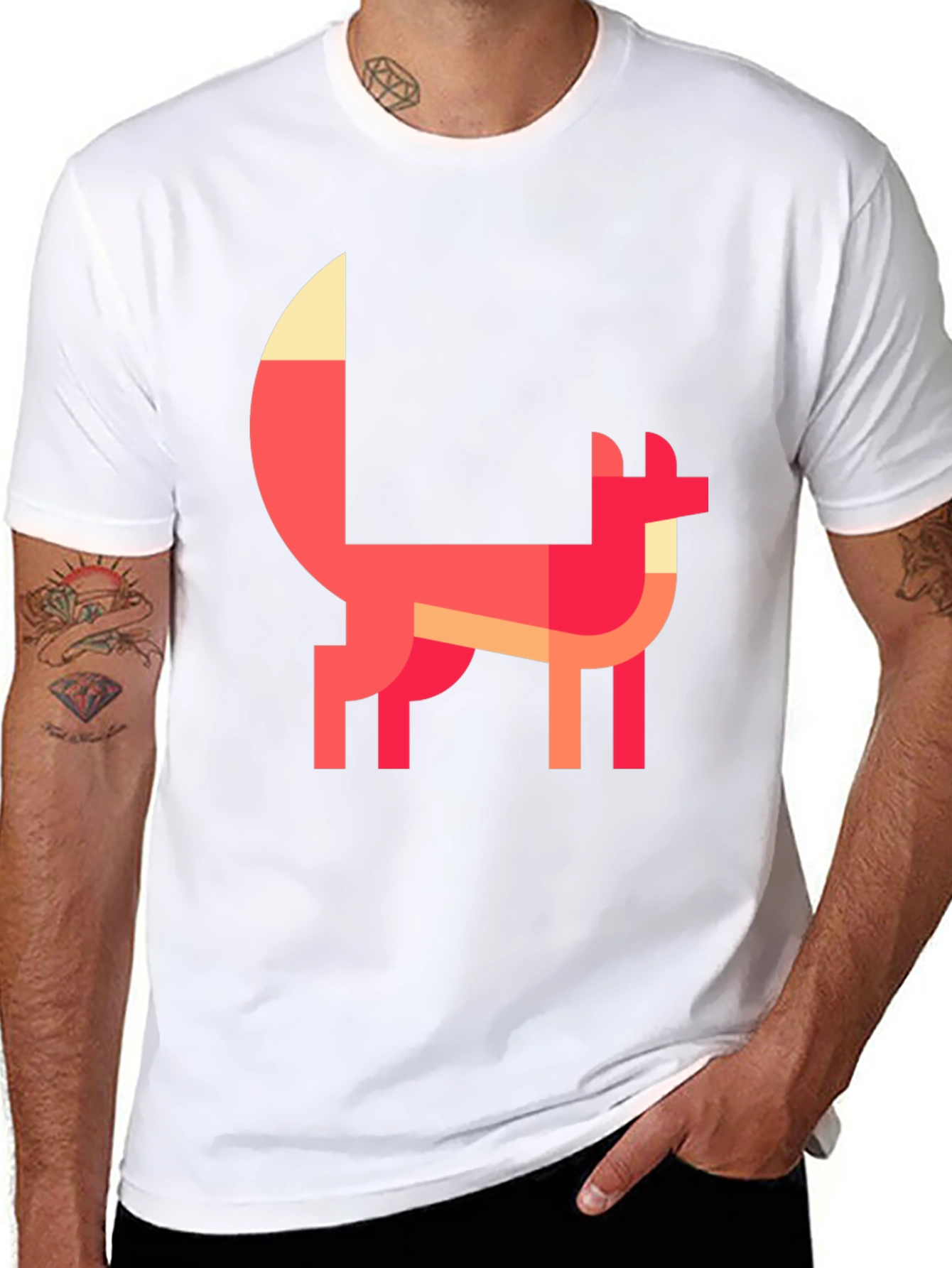 Black Geometric Fox Graphic Tee - Stylish Black T-Shirt view 8