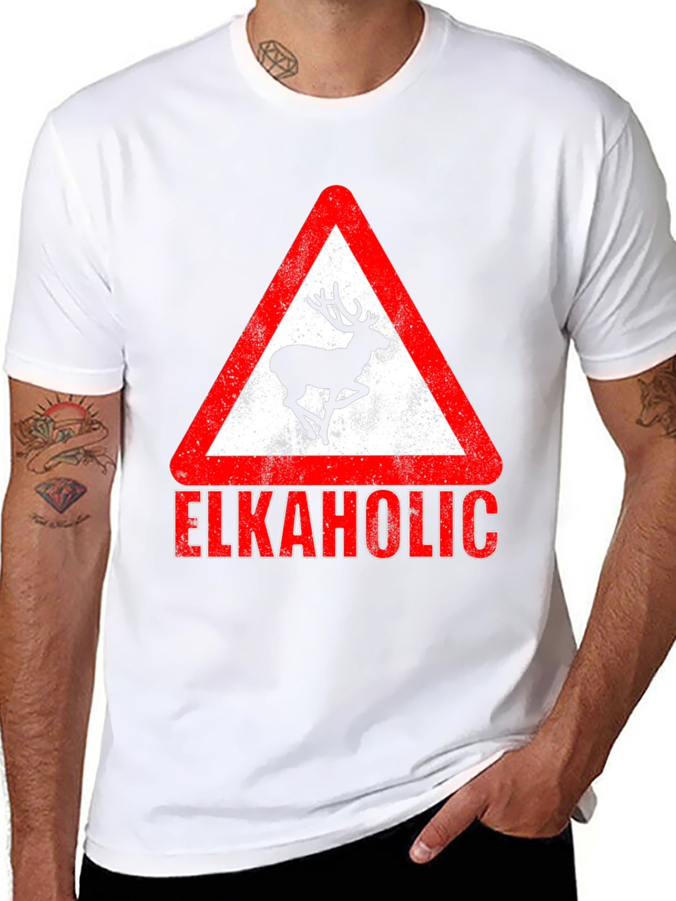 Black Elkaholic Graphic Tee - Funny Elk Warning Sign view 8