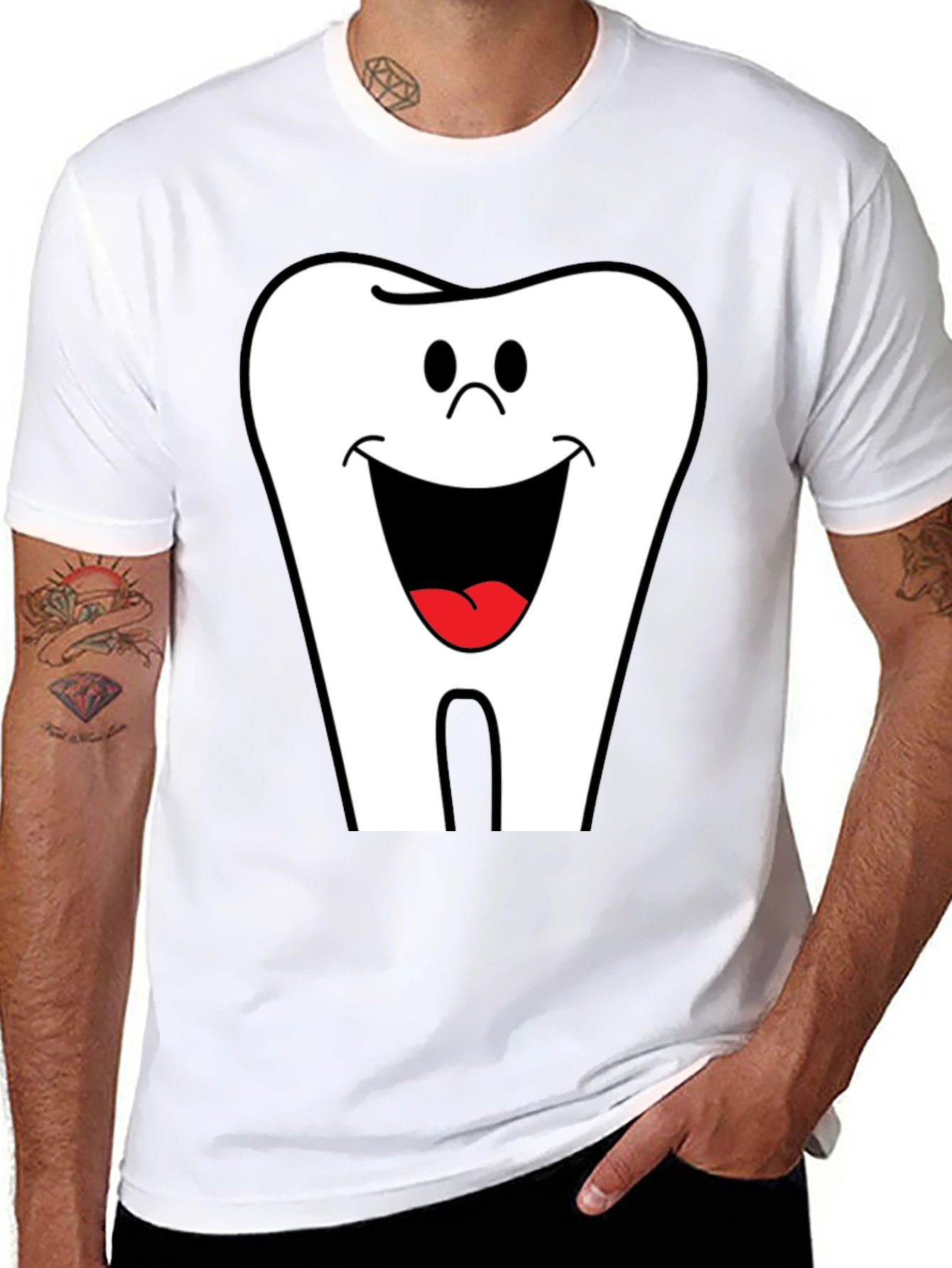 Black Smiling Tooth Graphic T-Shirt - Black Cotton Tee view 8