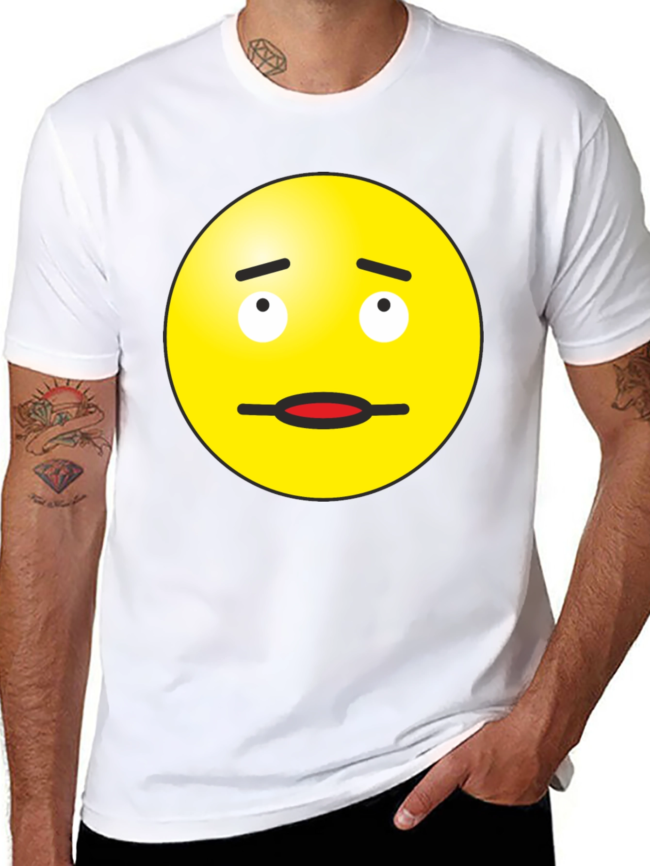 Black Doubtful Emoji Graphic Tee - Black Cotton Blend view 8