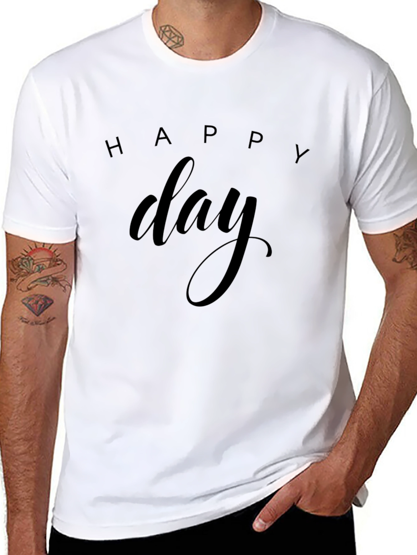 Black Happy Day Graphic Tee - Black Casual T-Shirt view 8
