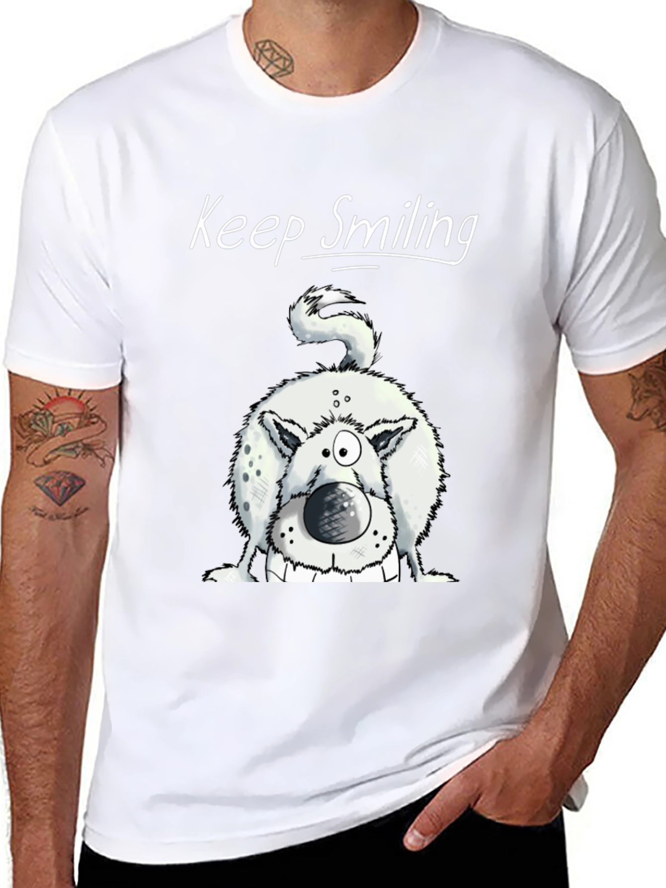 Black Keep Smiling Dog Graphic Tee - Black Cotton Shirt view 8