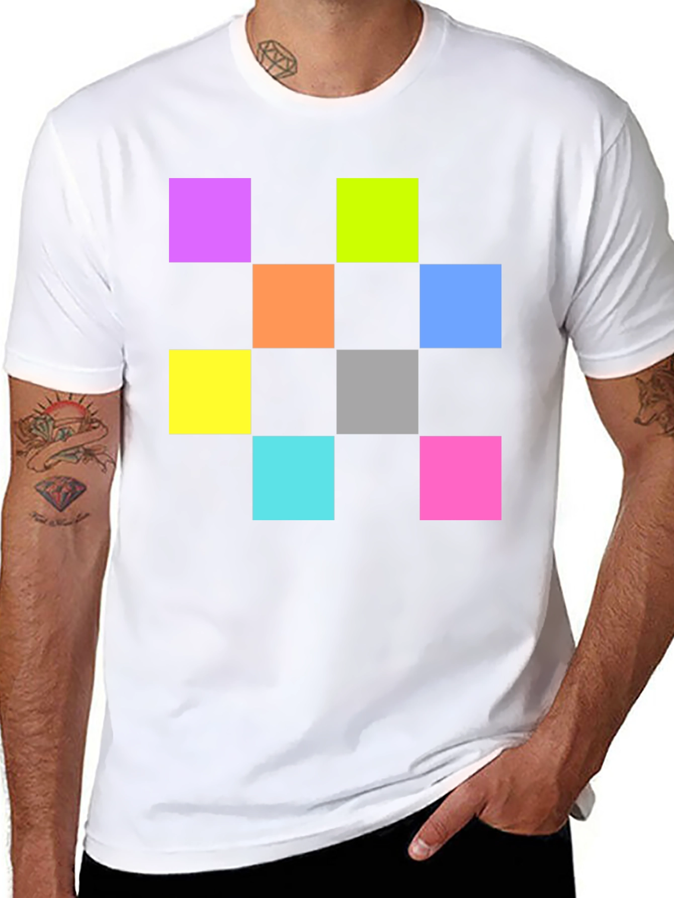 Black Colorful Squares Graphic Black T-Shirt view 8