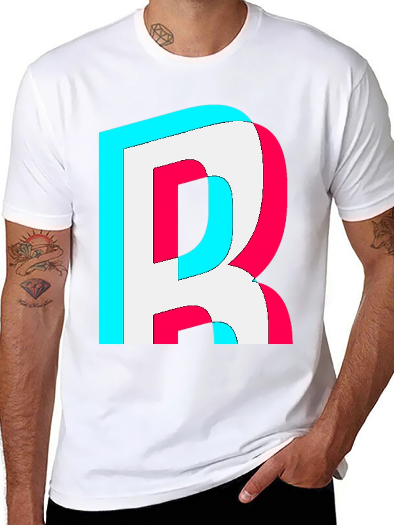 Black Letter "R" Graphic Tee - Trendy 3D Effect view 8