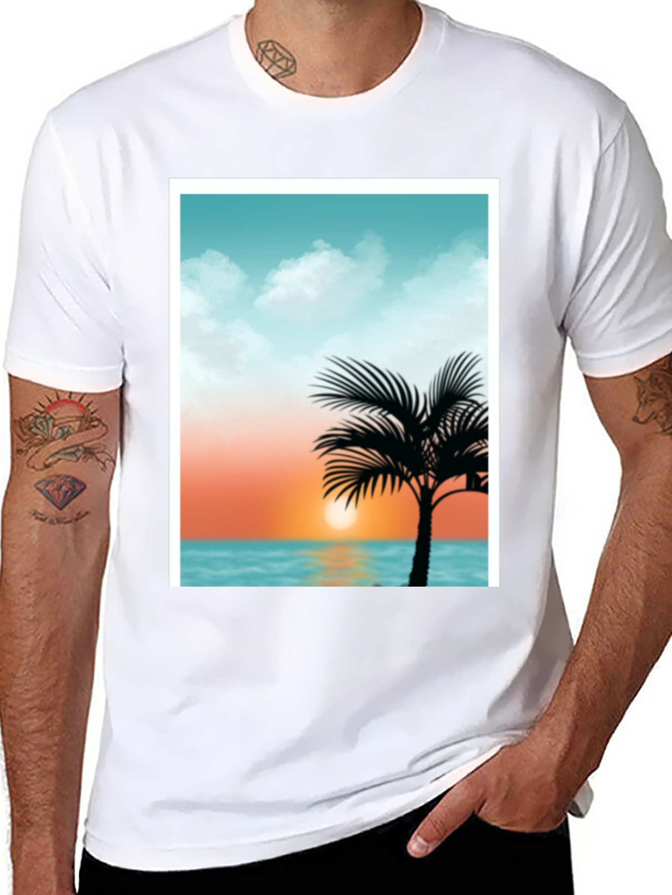 Black Sunset Palm Tee - Tropical Graphic T-Shirt view 8