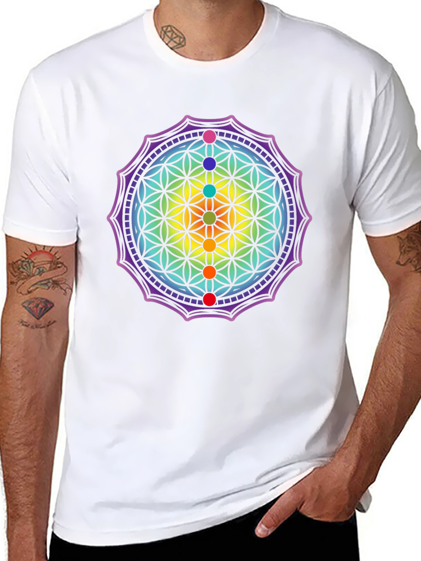 Black Chakra Flower of Life Graphic Tee view 8