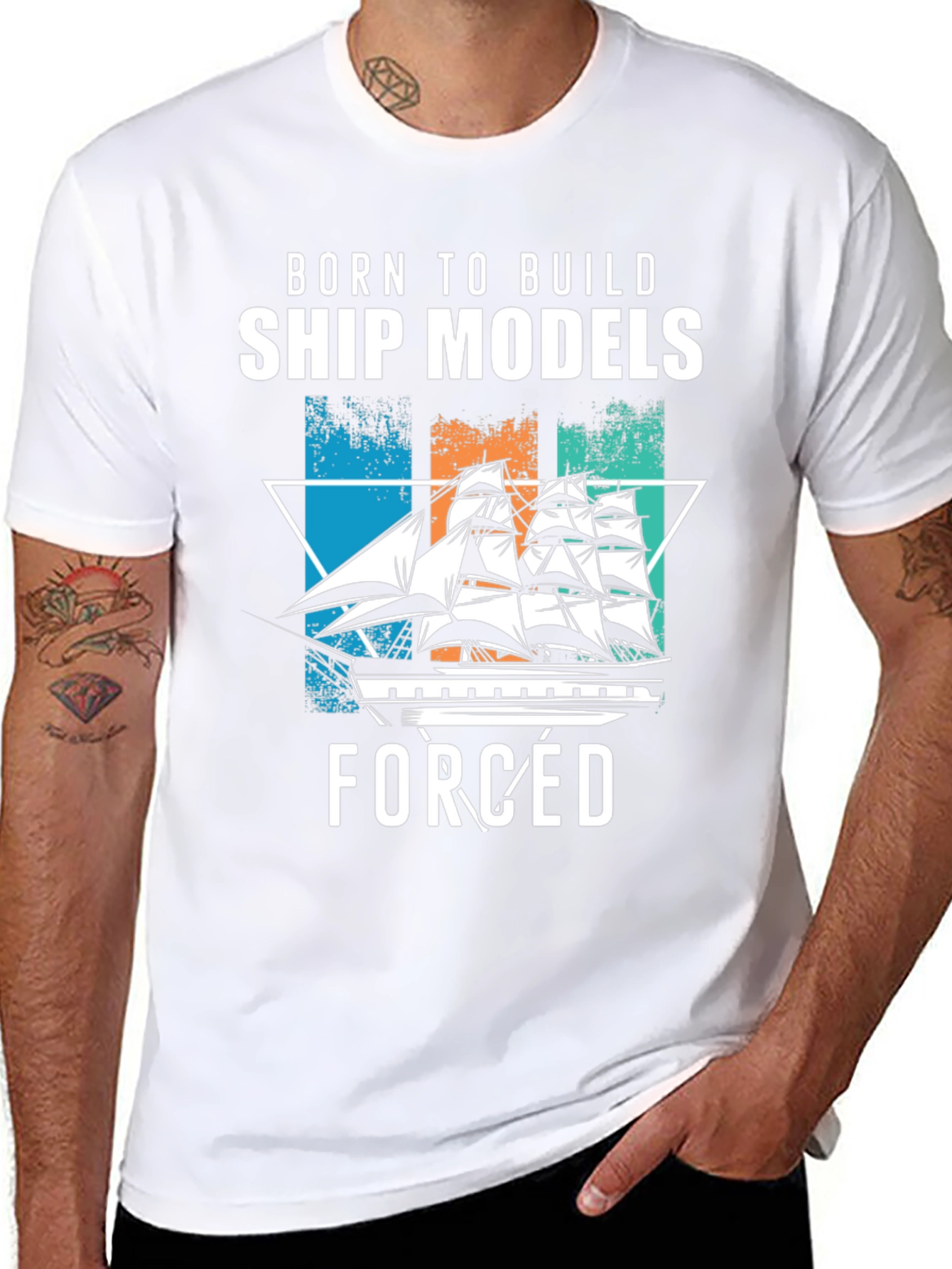 Black Born to Build Ship Models T-Shirt view 8
