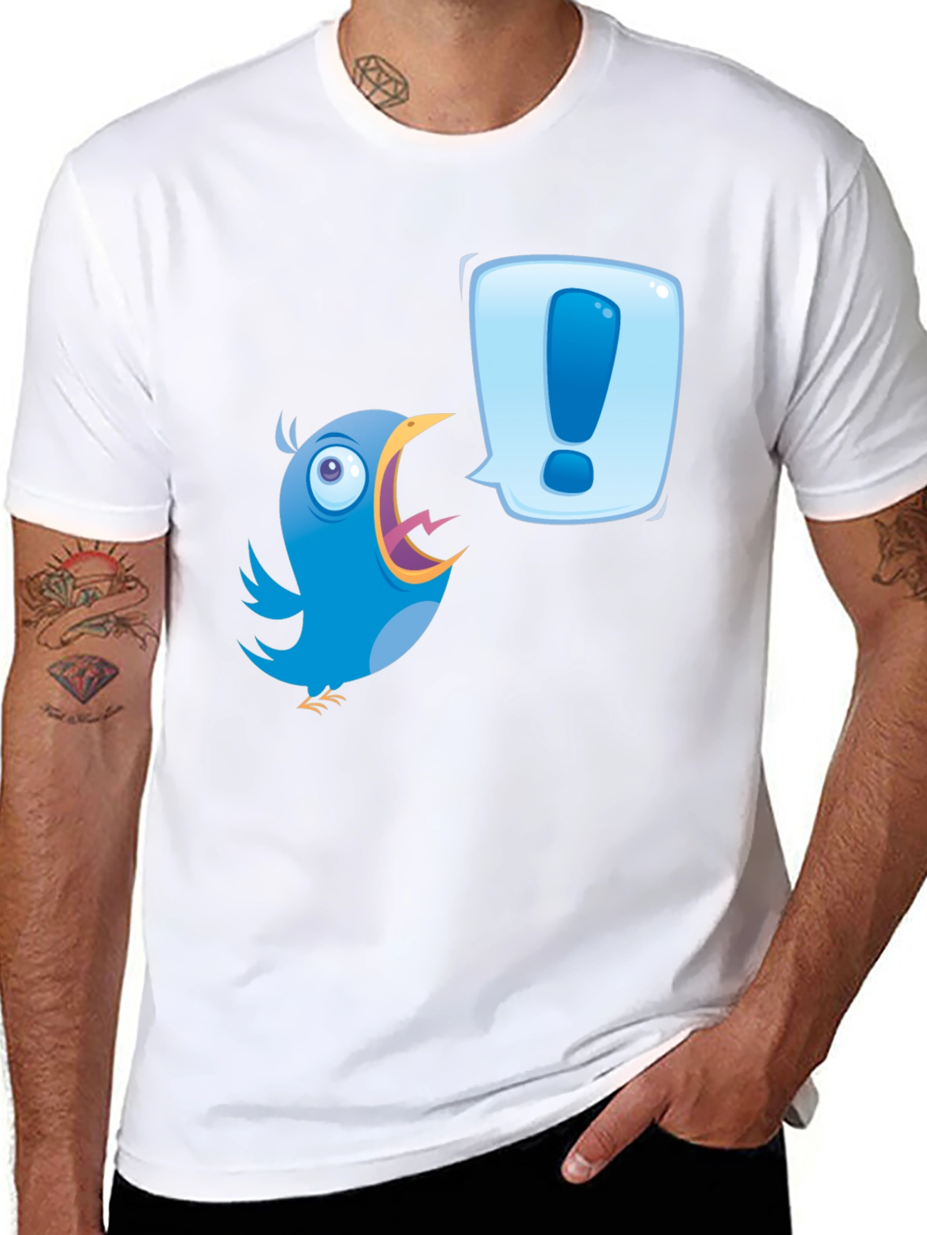 Black Cartoon Bird Exclamation T-Shirt view 8