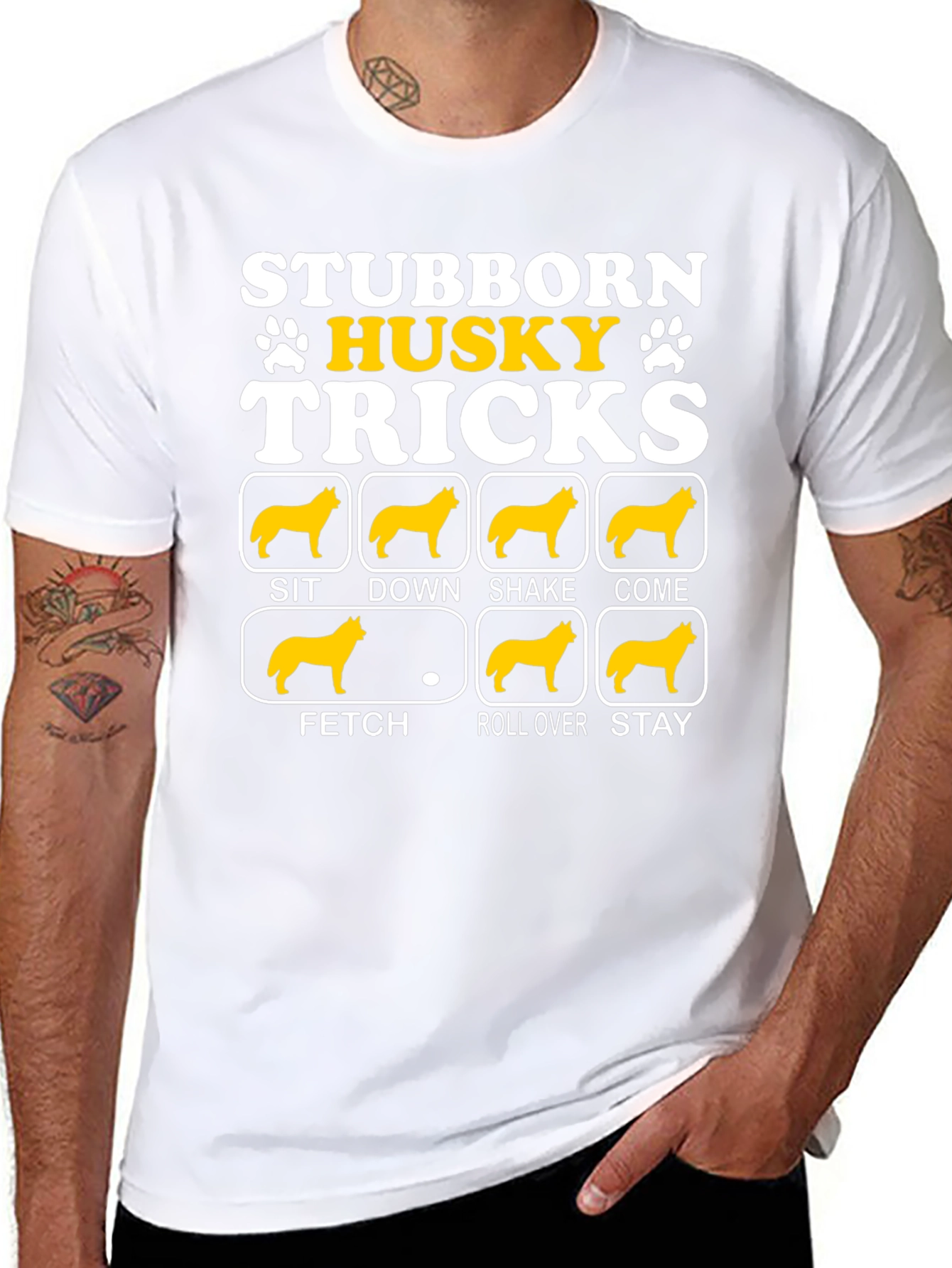 Black Stubborn Husky Tricks Graphic T-Shirt view 8