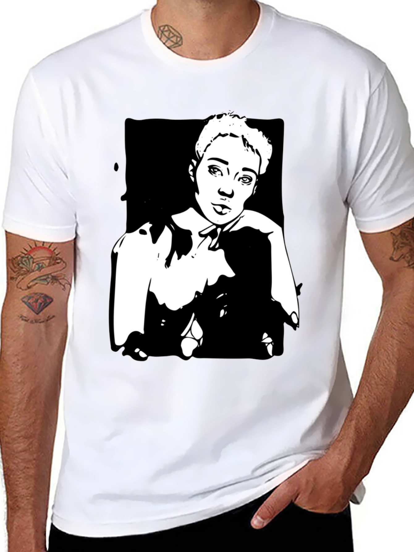 Black Black T-Shirt with Unique Portrait Graphic view 8