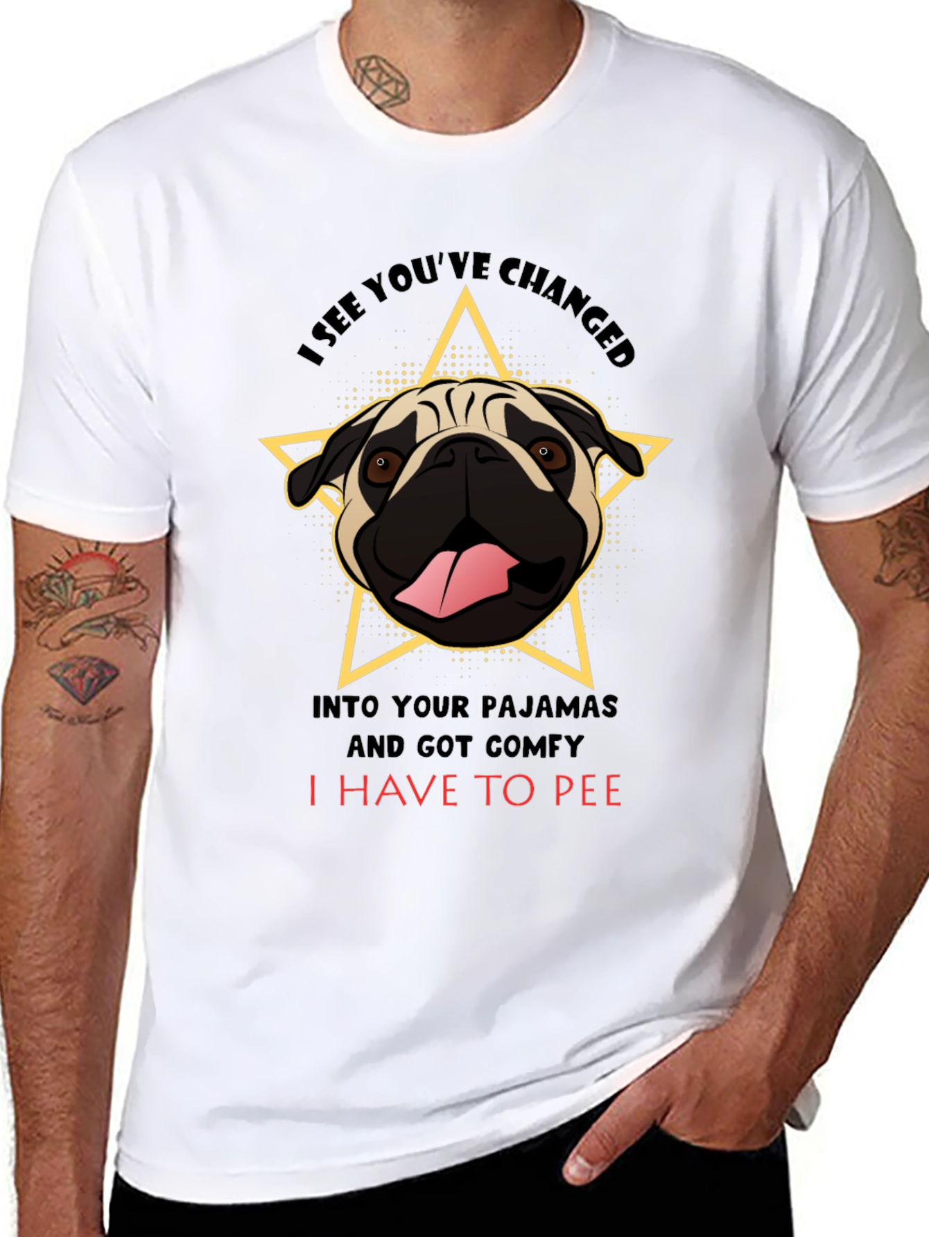 Black Pug Pajama T-Shirt - I Have To Pee Funny Tee view 8