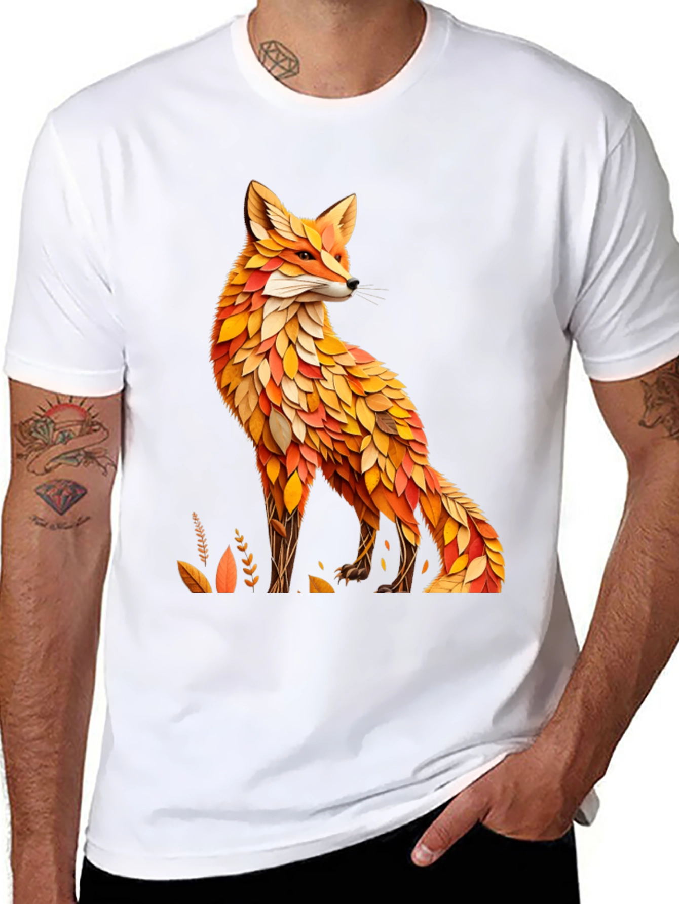Black Fox Leaf Design T-Shirt - Stylish Animal Tee view 8