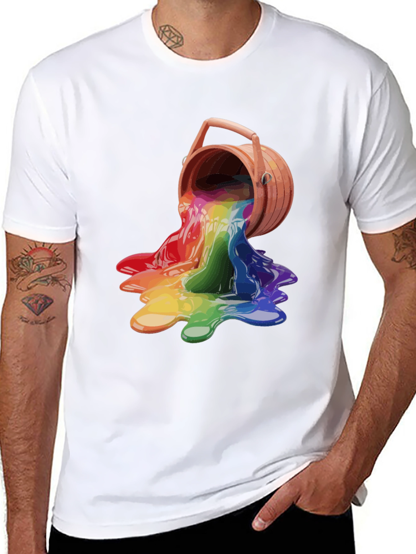 Black Rainbow Paint Bucket Graphic Tee - Casual Cool view 8