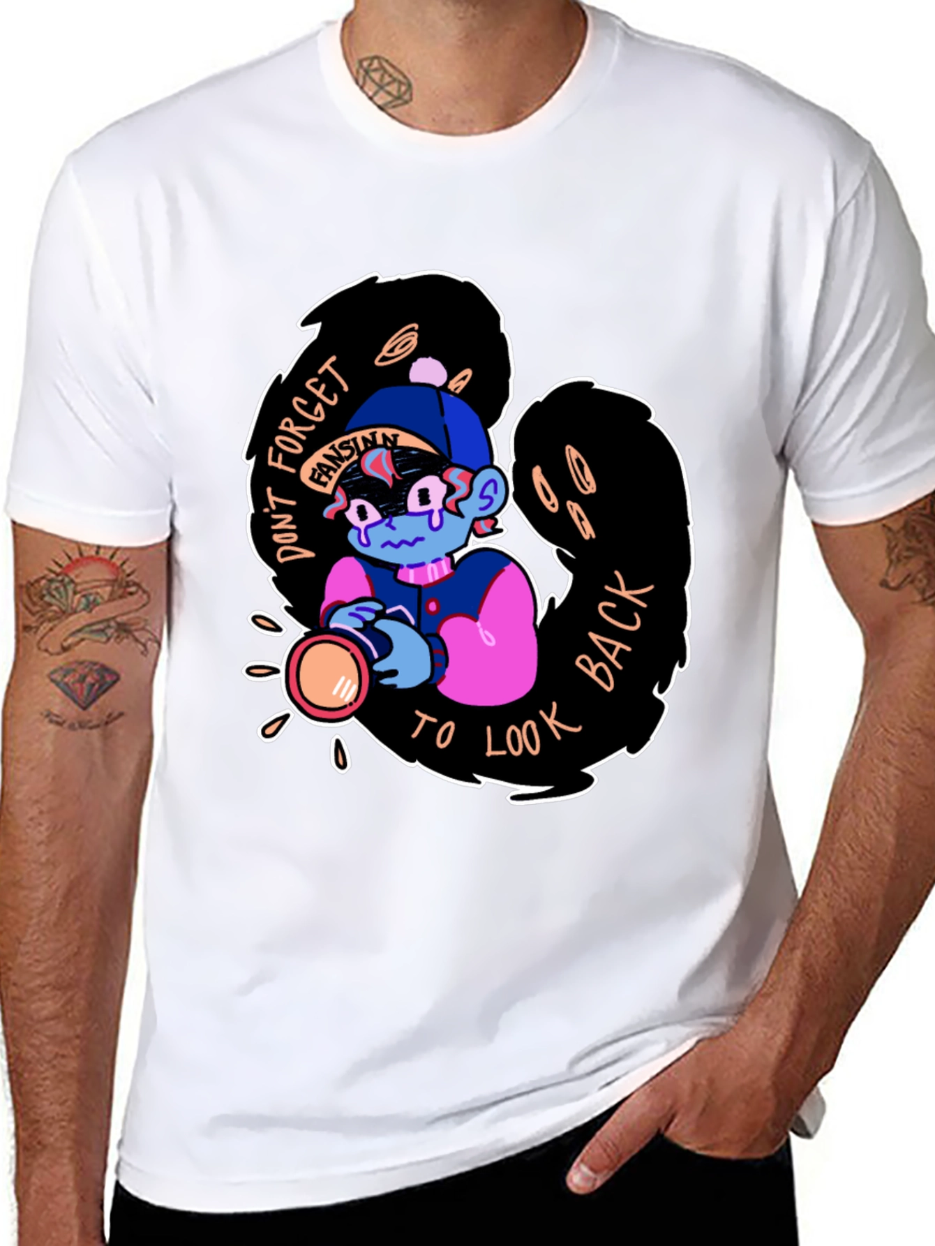 Black Don't Forget to Look Back Black Graphic Tee view 8