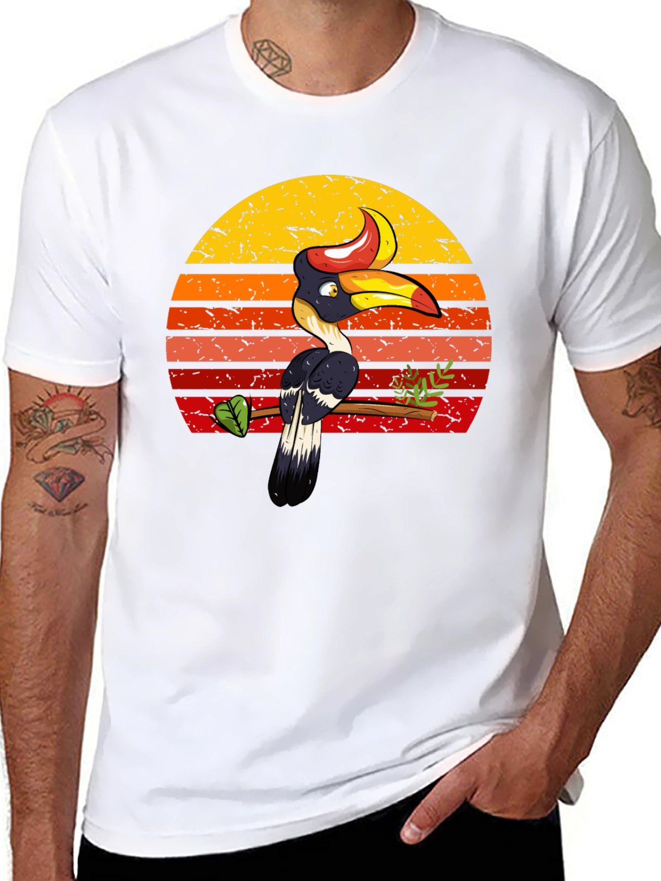 Black Tropical Toucan Sunset Graphic Tee - Unique Design view 8