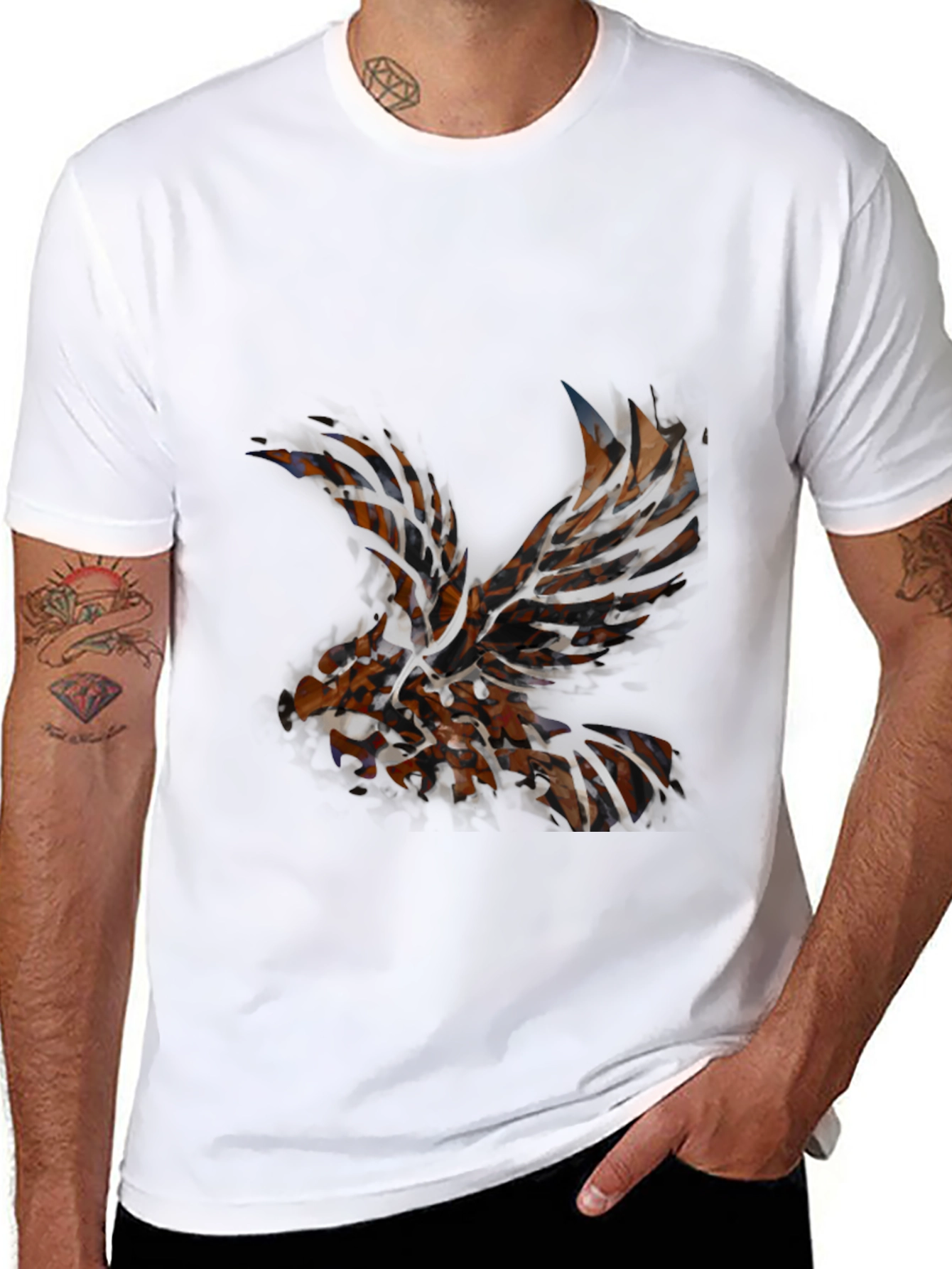 Black Abstract Eagle Graphic Tee view 8