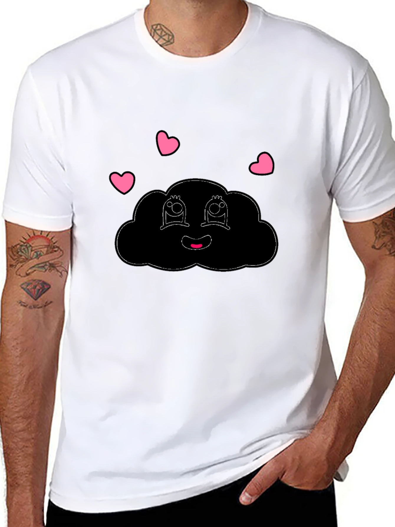 Black Cute Cloud Graphic Black T-Shirt view 8