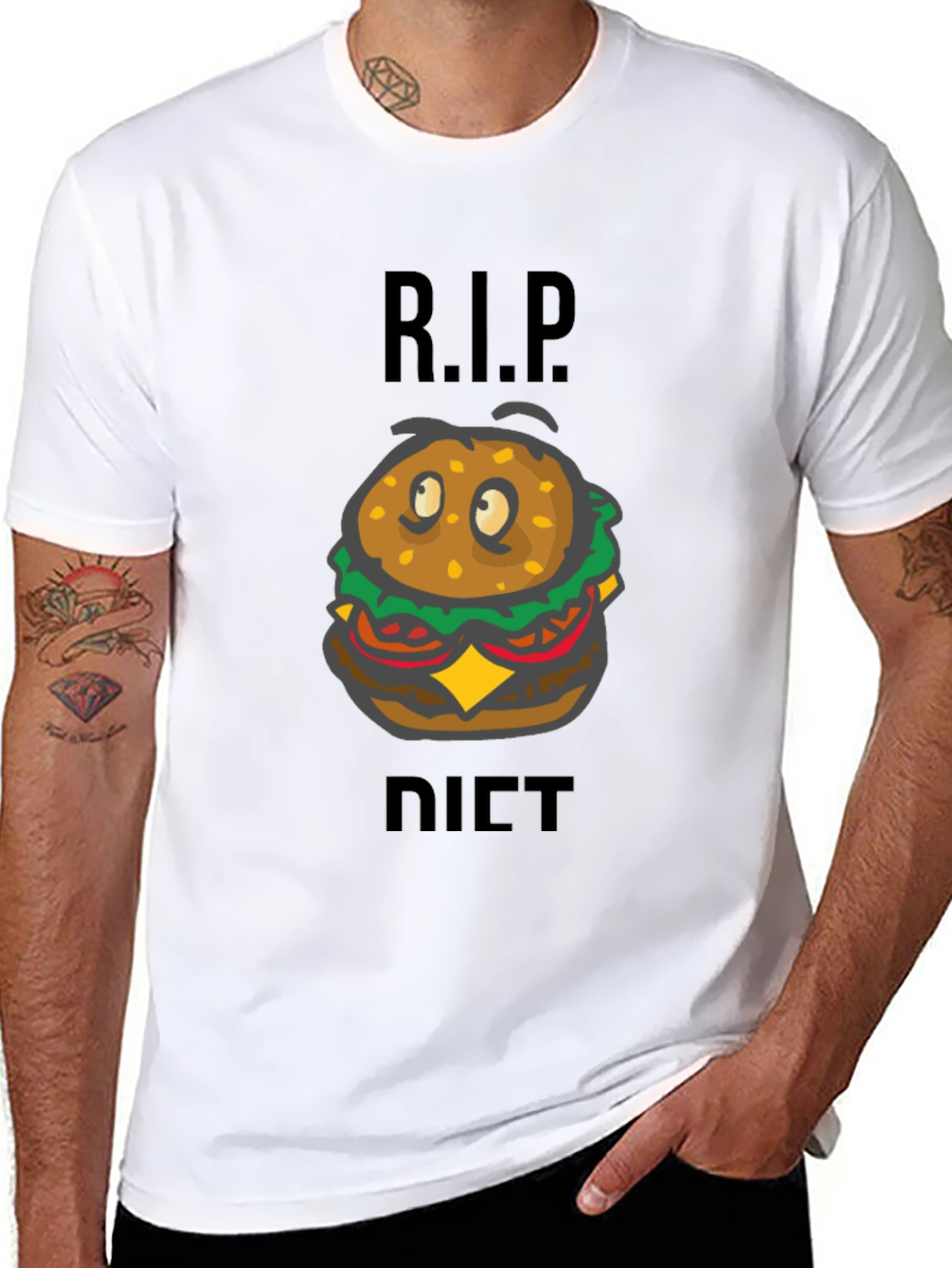 Black R.I.P. Diet Cartoon Burger Graphic Tee - Black view 8