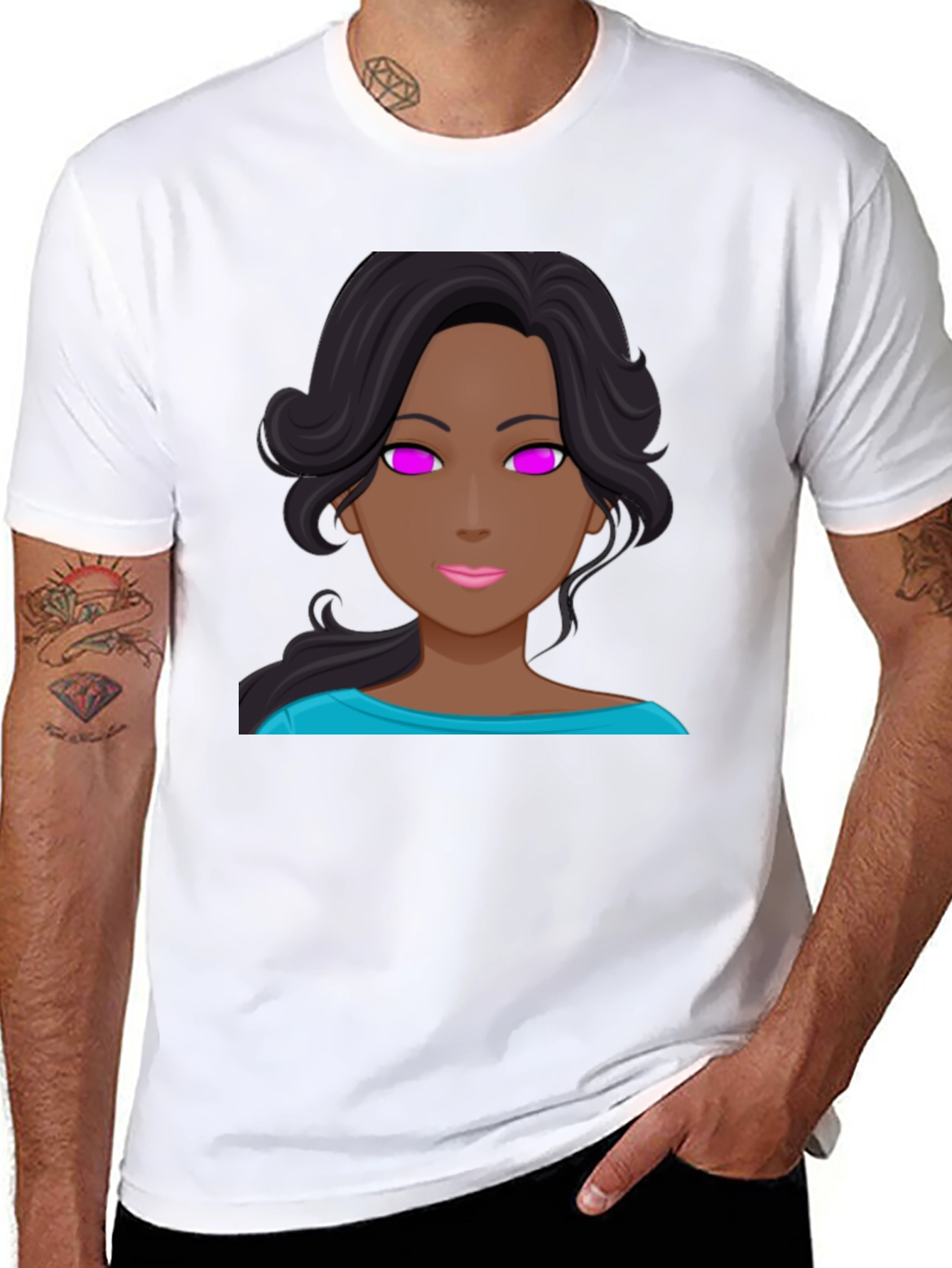 Black Cartoon Girl Graphic Tee - Black Unisex T-Shirt view 8