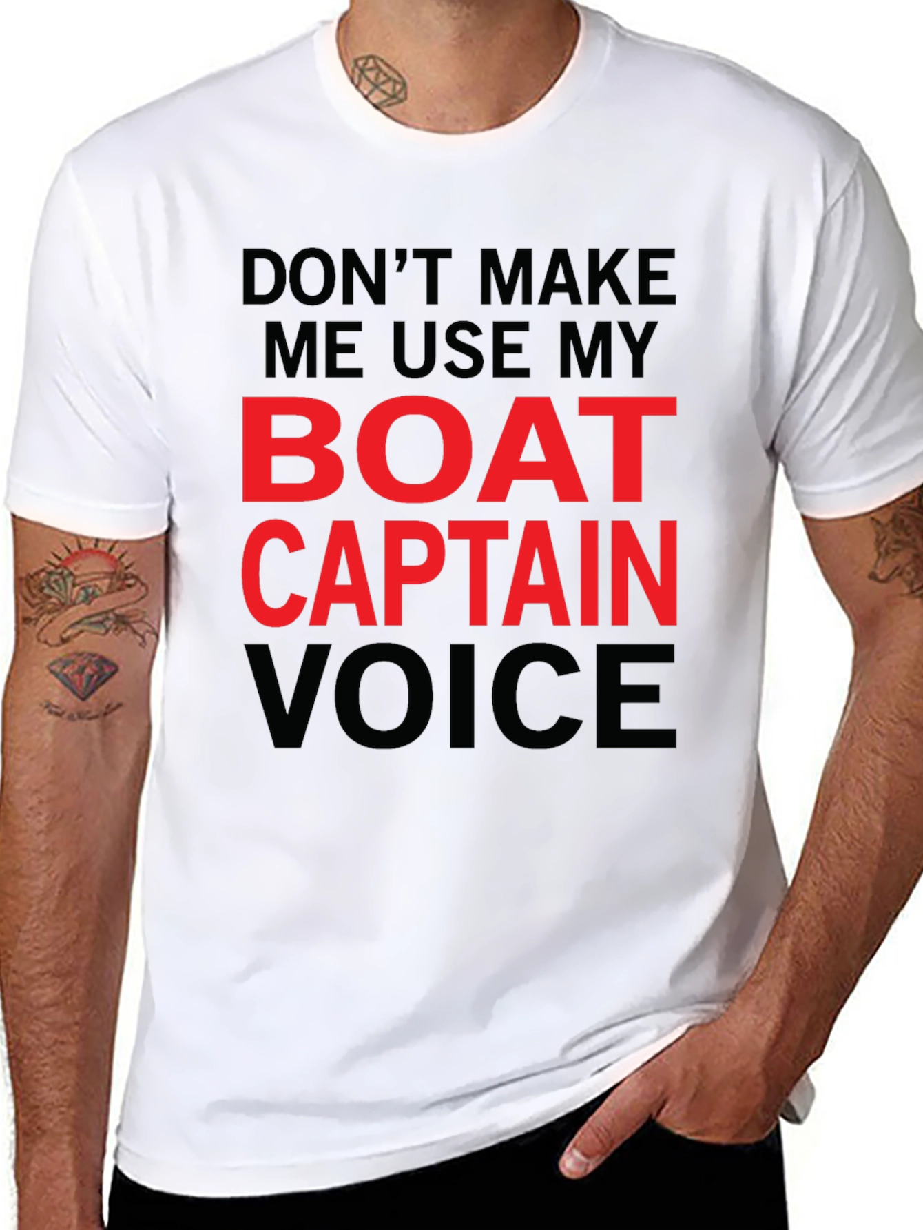 Black Don't Make Me Use My Boat Captain Voice T-Shirt view 8
