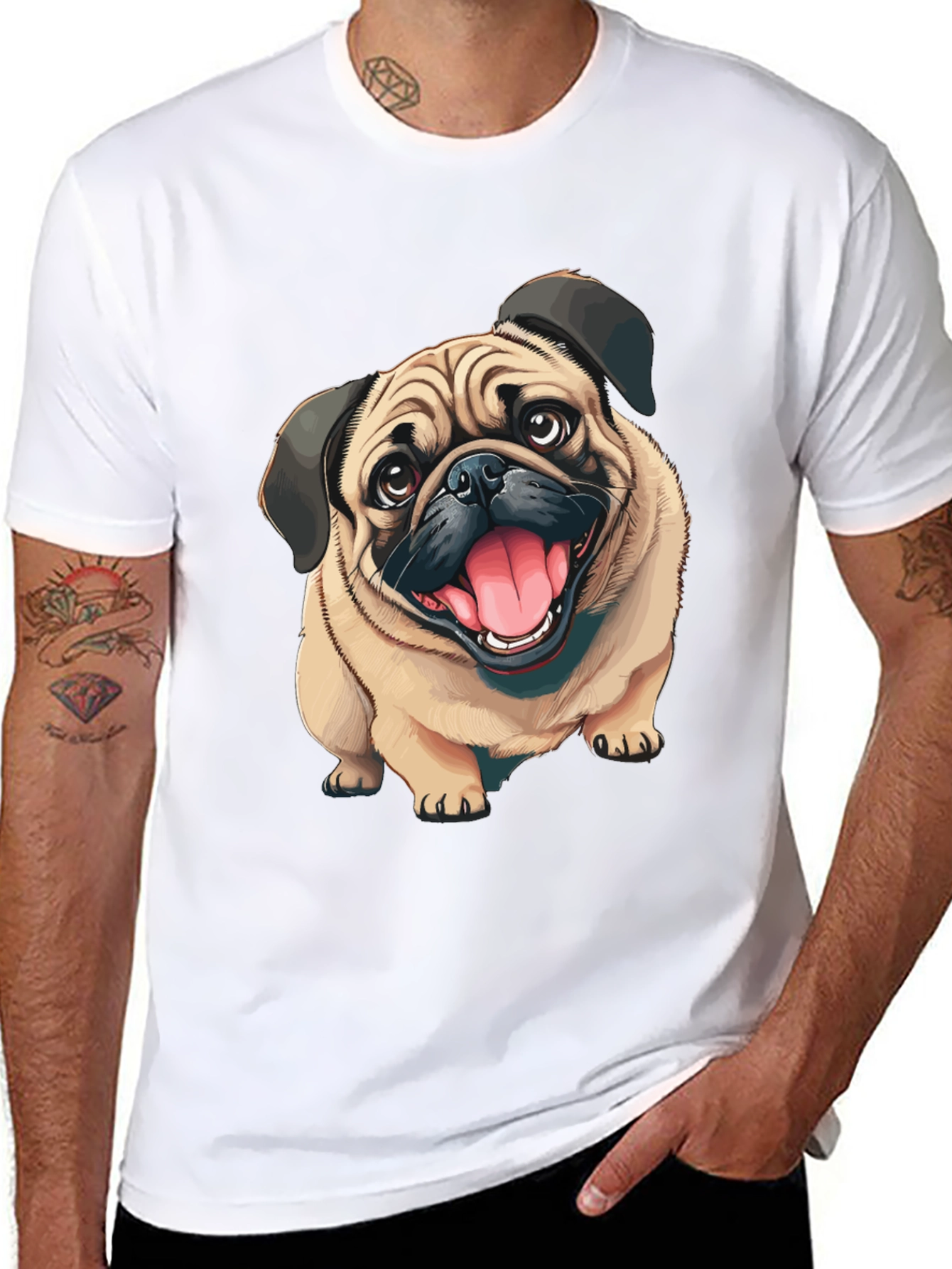 Black Pug Dog Graphic Tee - Men's Black Cotton T-Shirt view 8