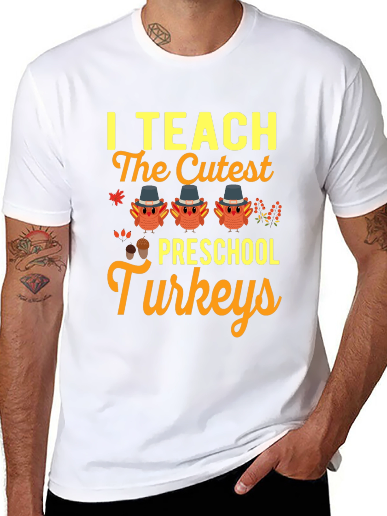 Black Cute Preschool Turkey Teacher T-Shirt view 8