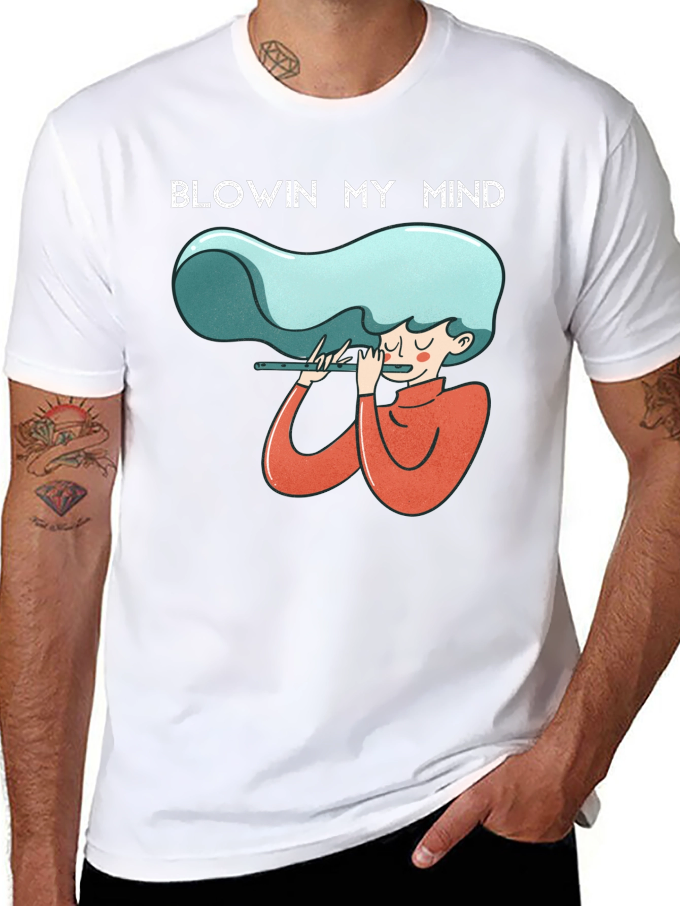 Black Blowin My Mind Flute Player Graphic Tee - Unisex view 8