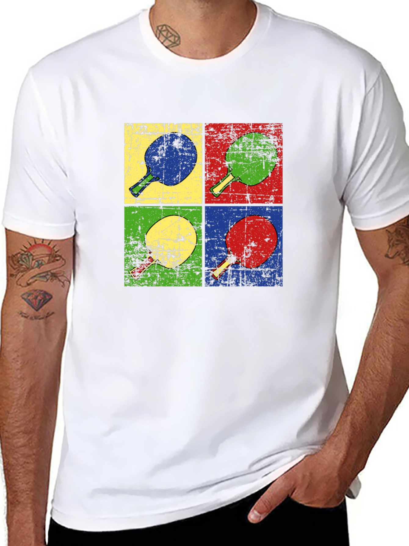 Black Retro Pop Art Ping Pong Paddle T-Shirt view 8