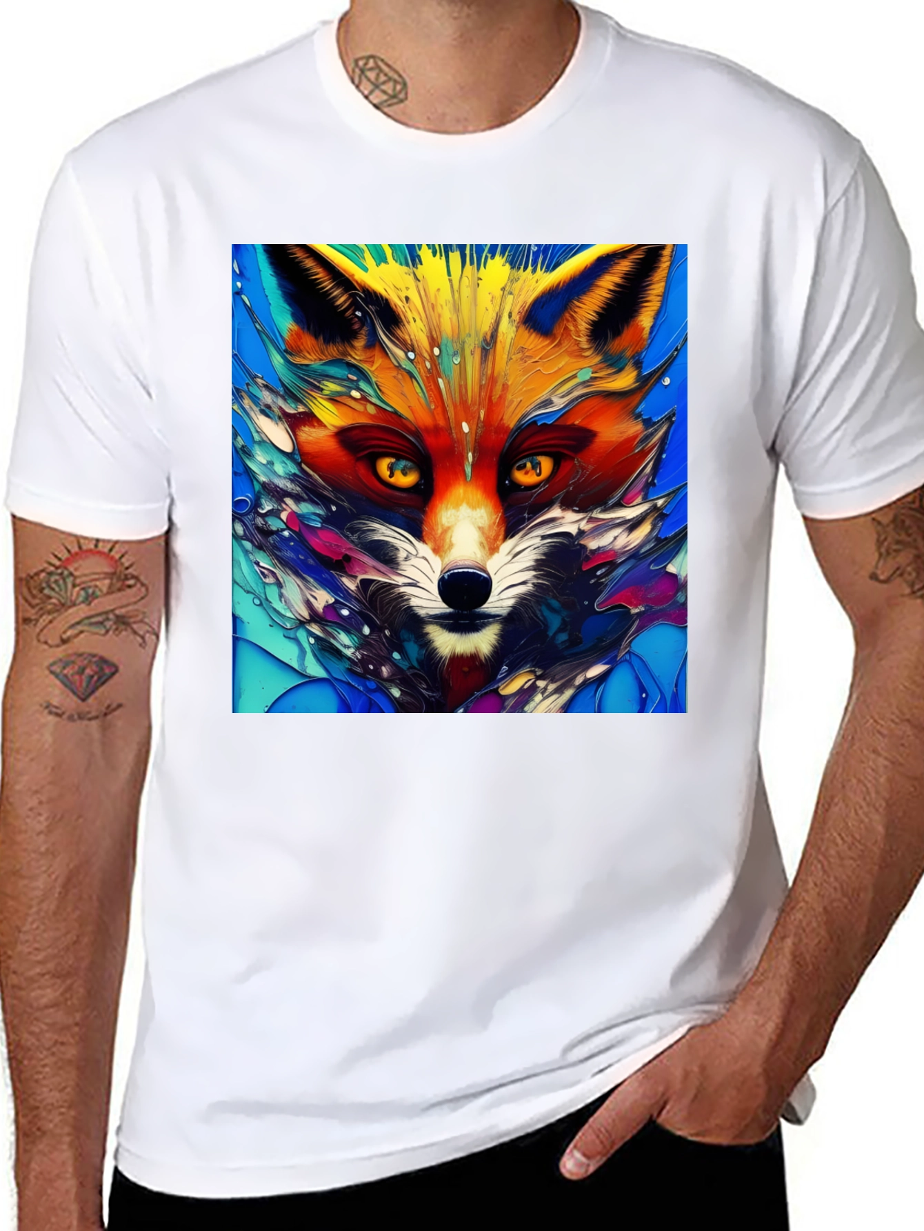 Black Artistic Fox Graphic T-Shirt - Vivid Colors view 8