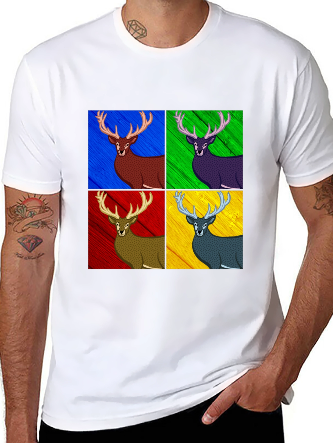 Black Pop Art Deer Graphic Tee - Black Cotton Blend view 8