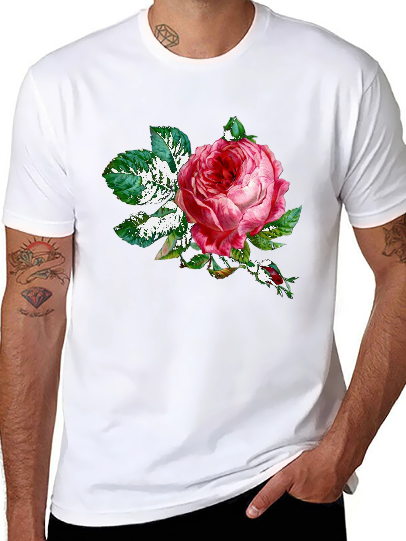 Black Rose Graphic Tee - Black Cotton T-Shirt view 8