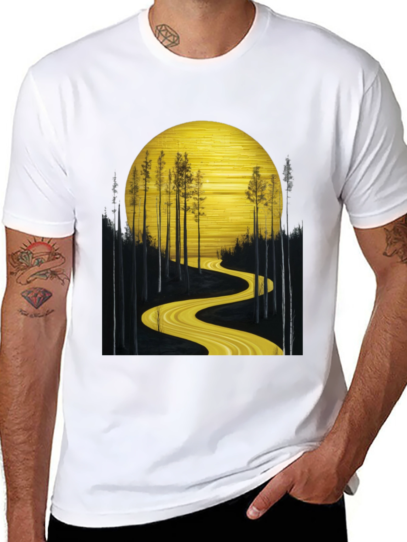 Black Golden Road Forest Graphic Tee view 8