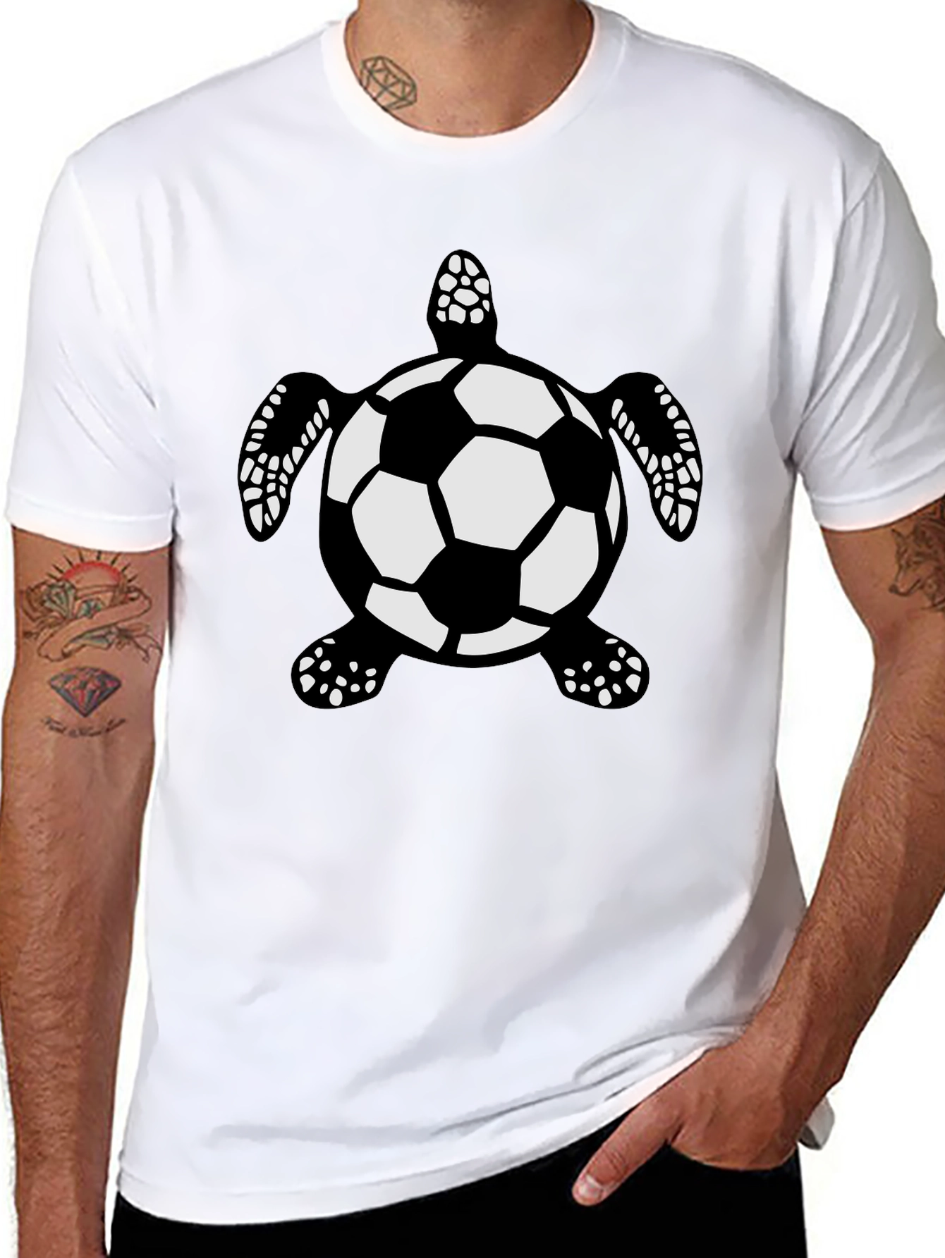 Black Soccer Ball Turtle Black T-Shirt view 8