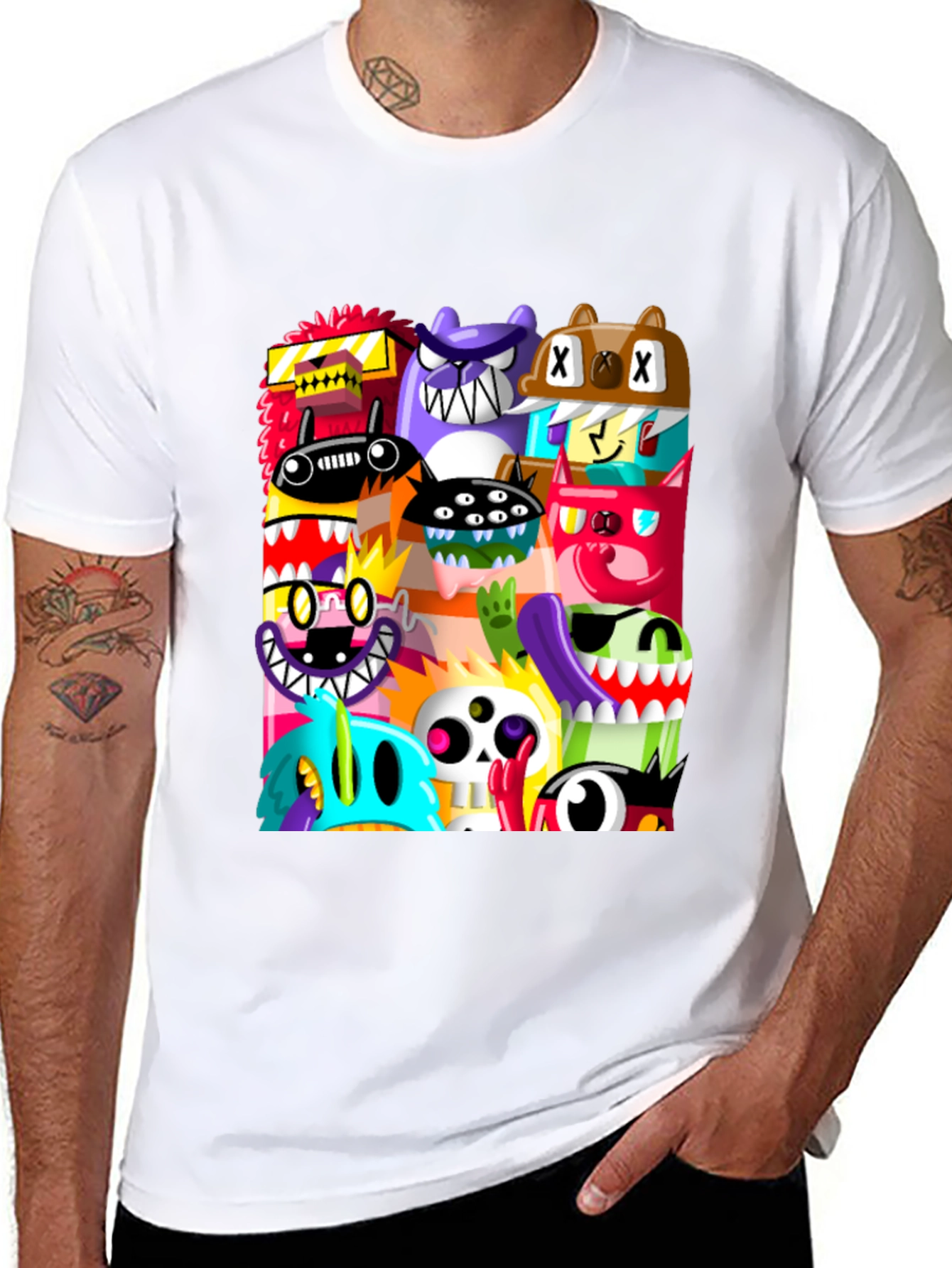 Black Monster Mash Graphic Tee - Unique Cartoon Design view 8