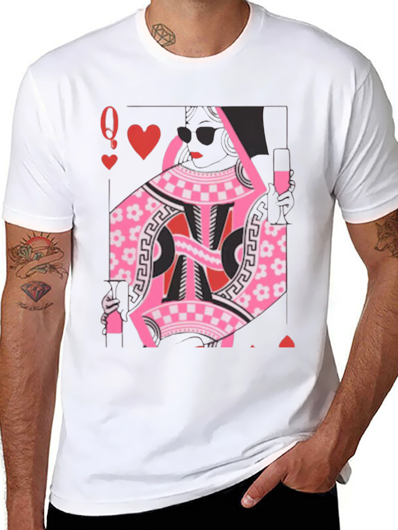 Black Queen of Hearts Graphic Tee - Stylish Card Design view 8