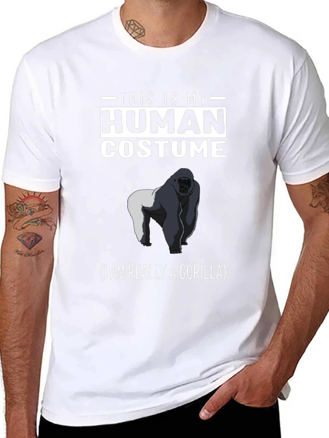 Black Human Costume Gorilla T-Shirt - Funny Animal Tee view 8