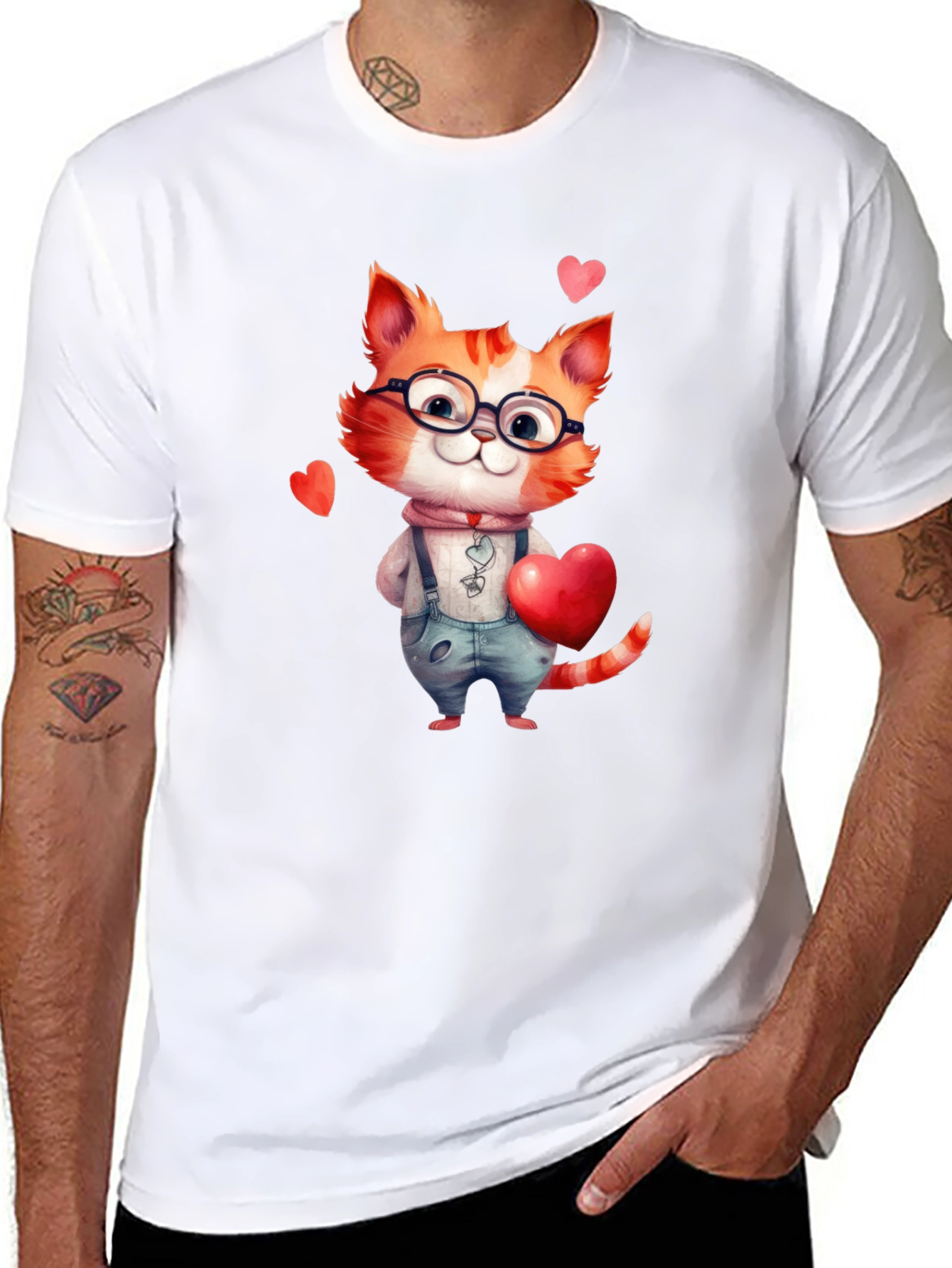 Black Cute Valentine Cat Graphic T-Shirt view 8