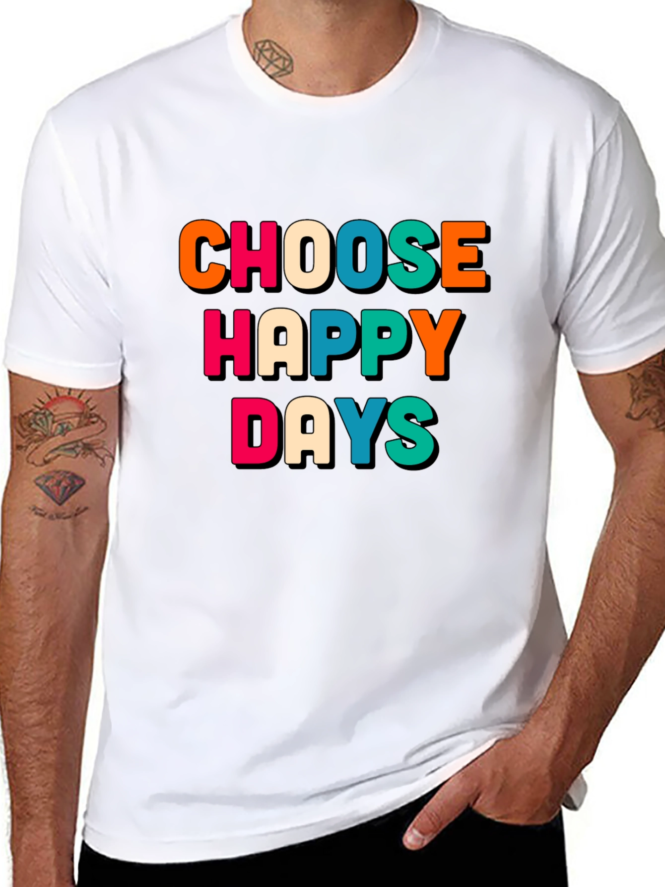 Black Choose Happy Days Graphic Tee - Retro Design view 8