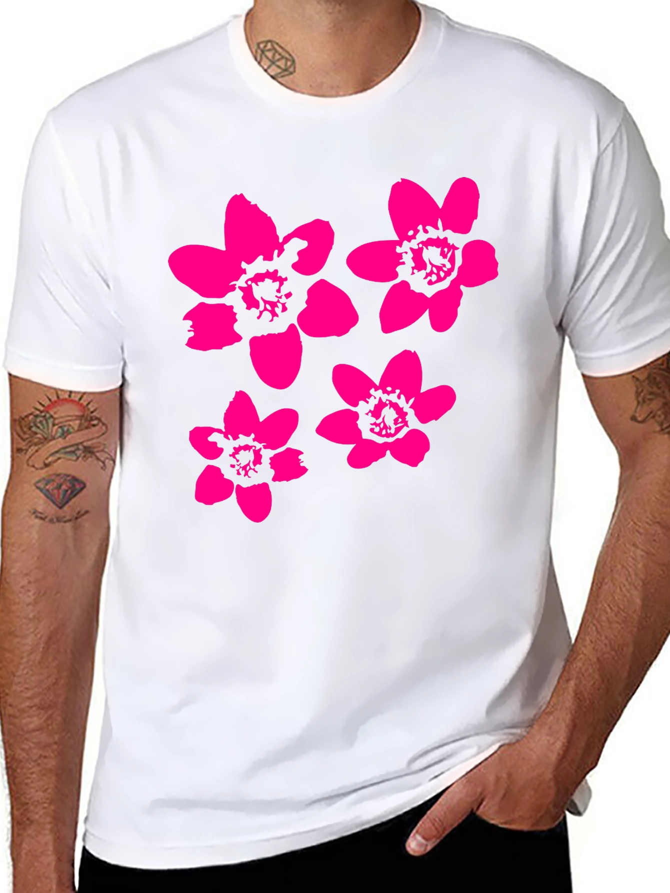 Black Black T-Shirt with Pink Flower Print view 8