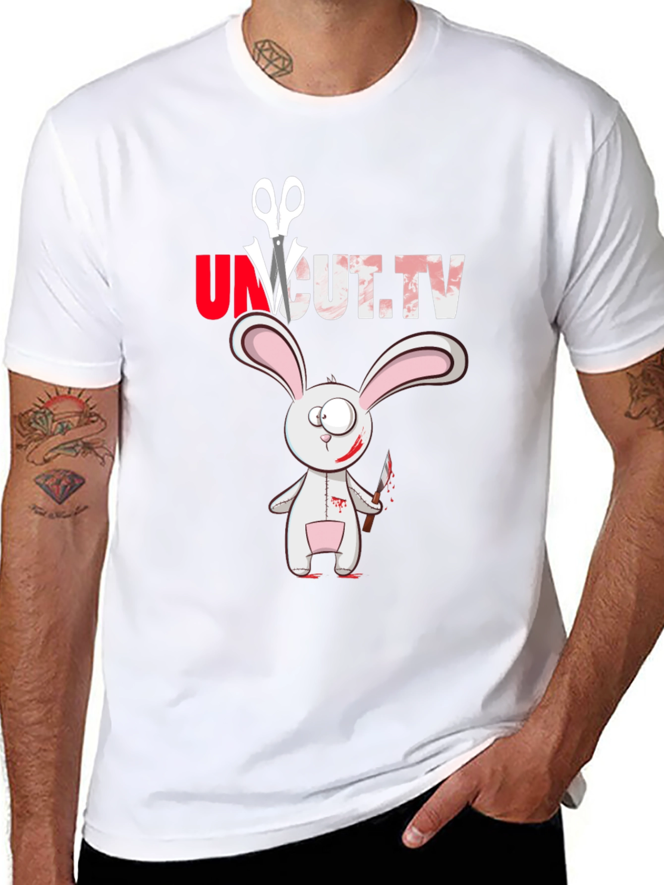 Black Uncut.tv Scary Rabbit T-Shirt view 8
