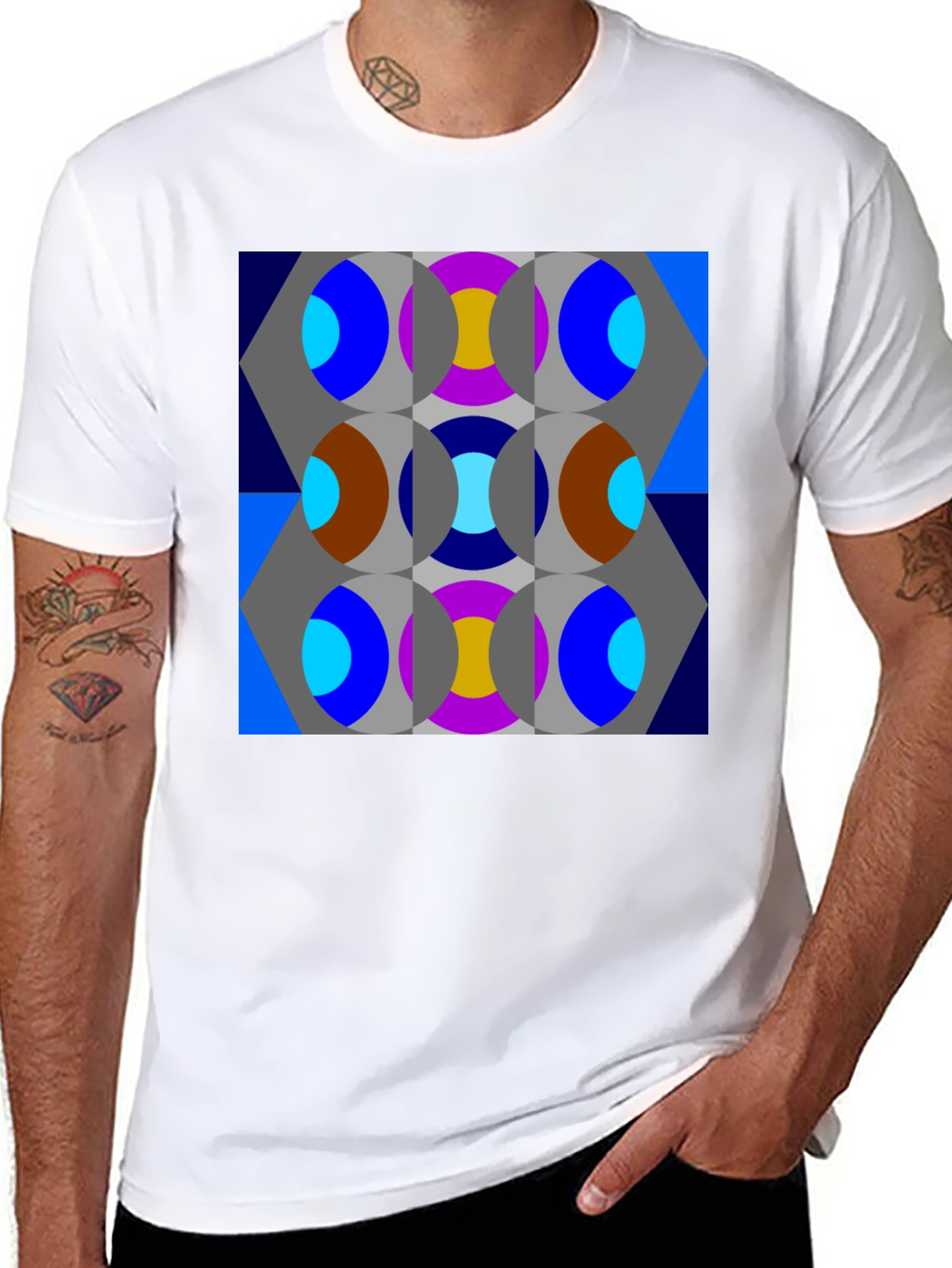 Black Abstract Geometric Patterned T-Shirt view 8