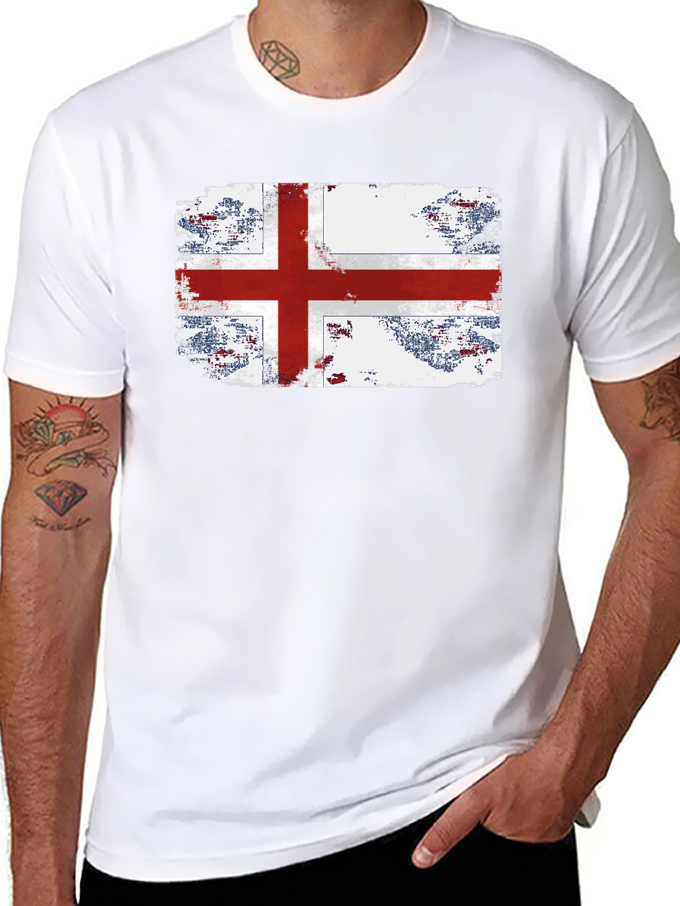 Black England Flag Grunge Graphic T-Shirt view 8