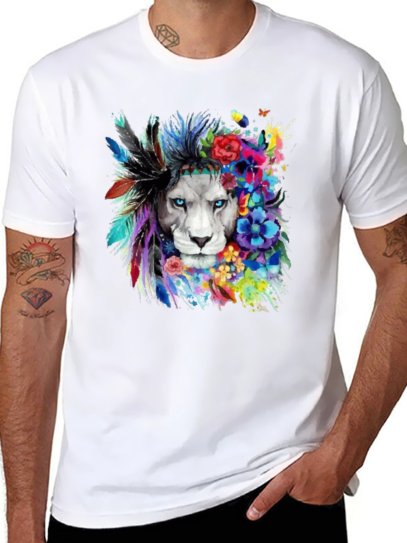 Black Lion Headdress Black T-Shirt - Unique Graphic Tee view 8