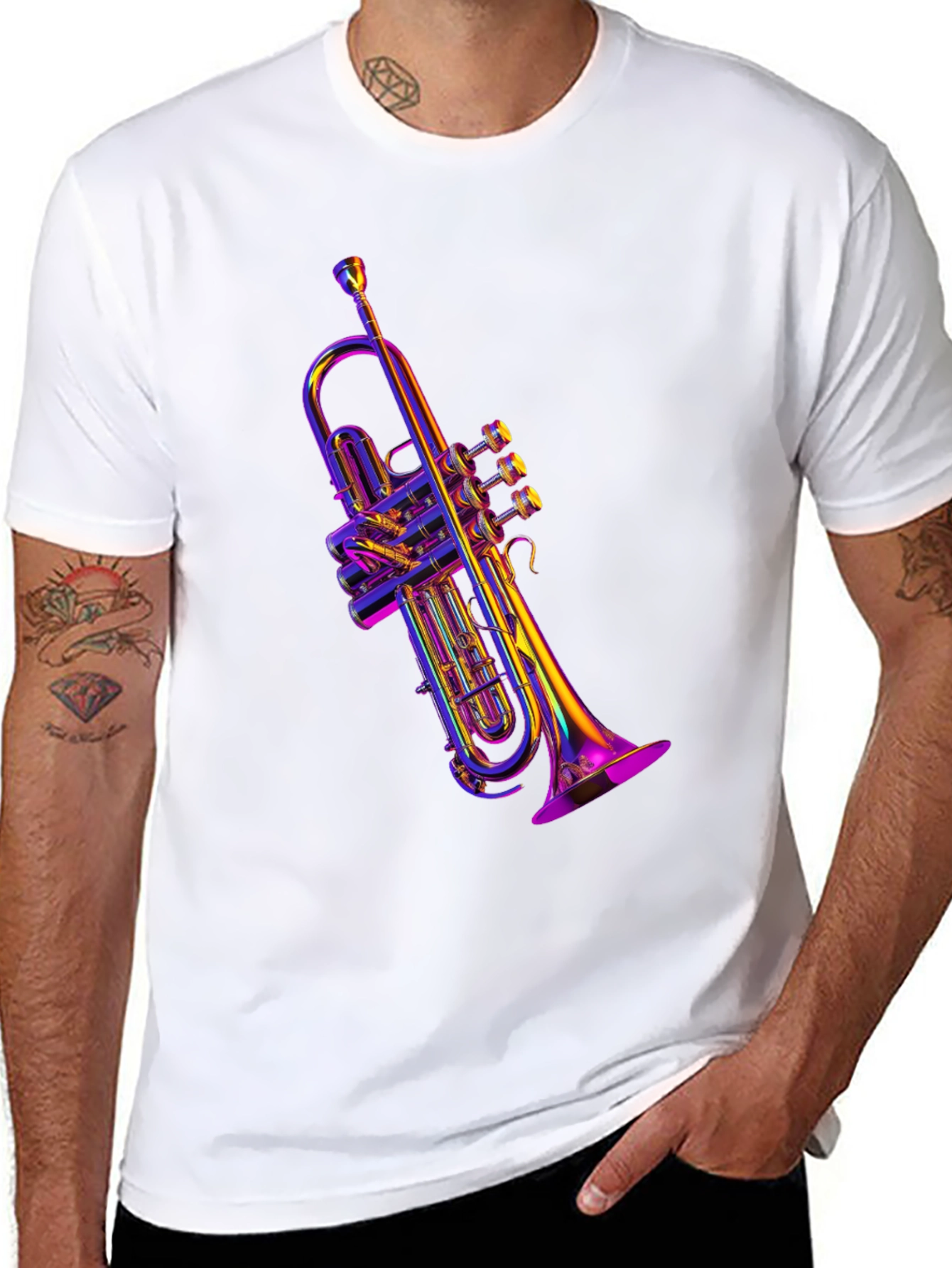 Black Neon Trumpet Graphic Tee - Musical Style view 8