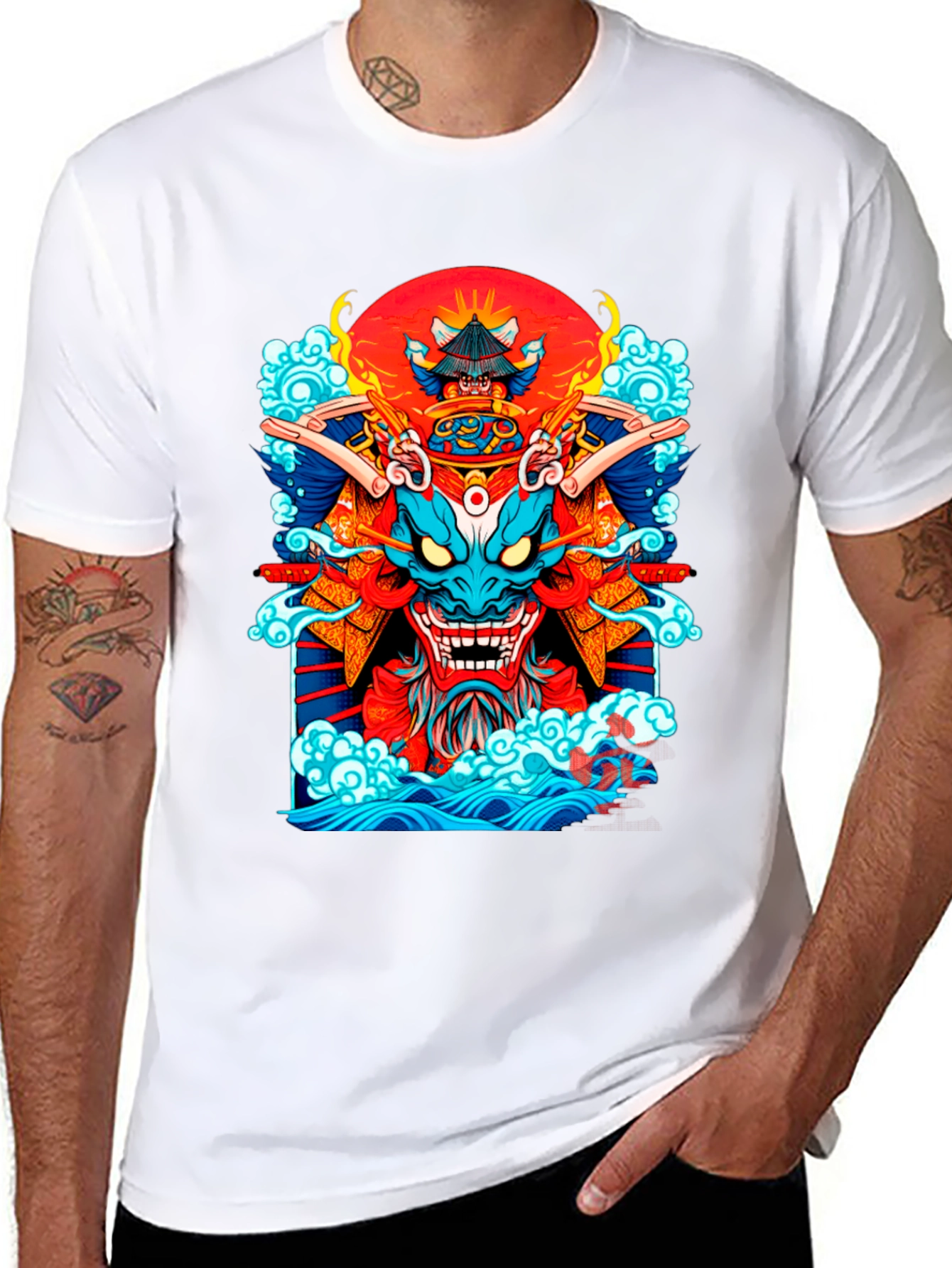 Black Samurai Dragon Graphic Black T-Shirt view 8