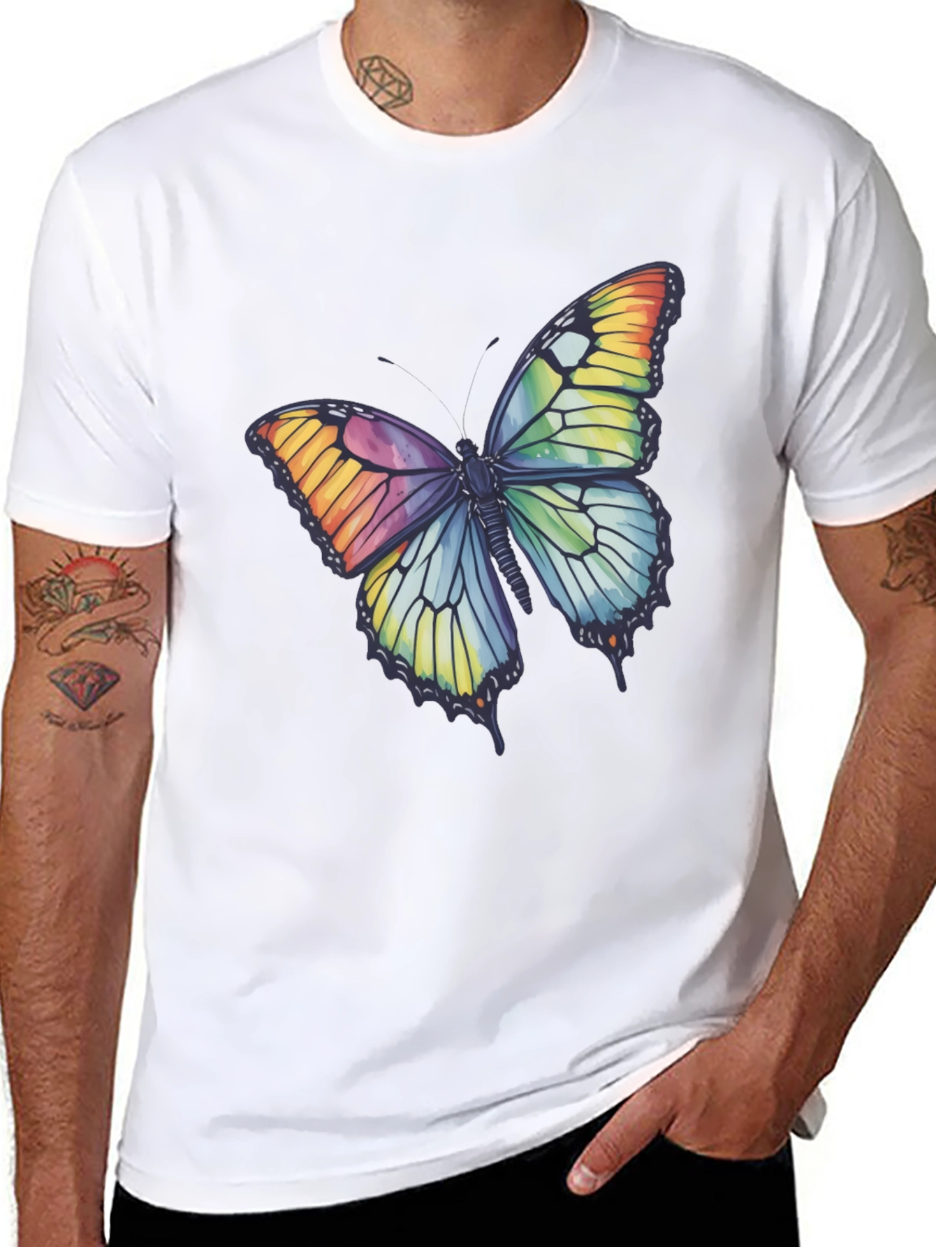 Black Butterfly Graphic Tee - Rainbow Wings T-Shirt view 8