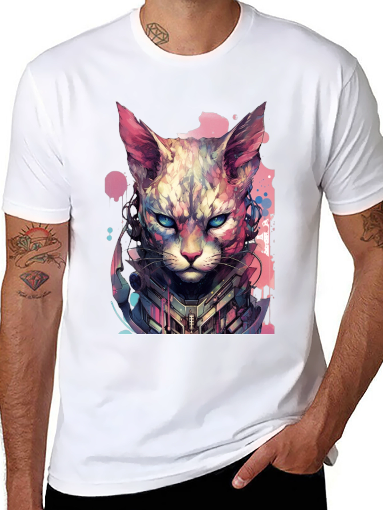 Black Cyberpunk Cat T-Shirt - Unique Graphic Tee view 8