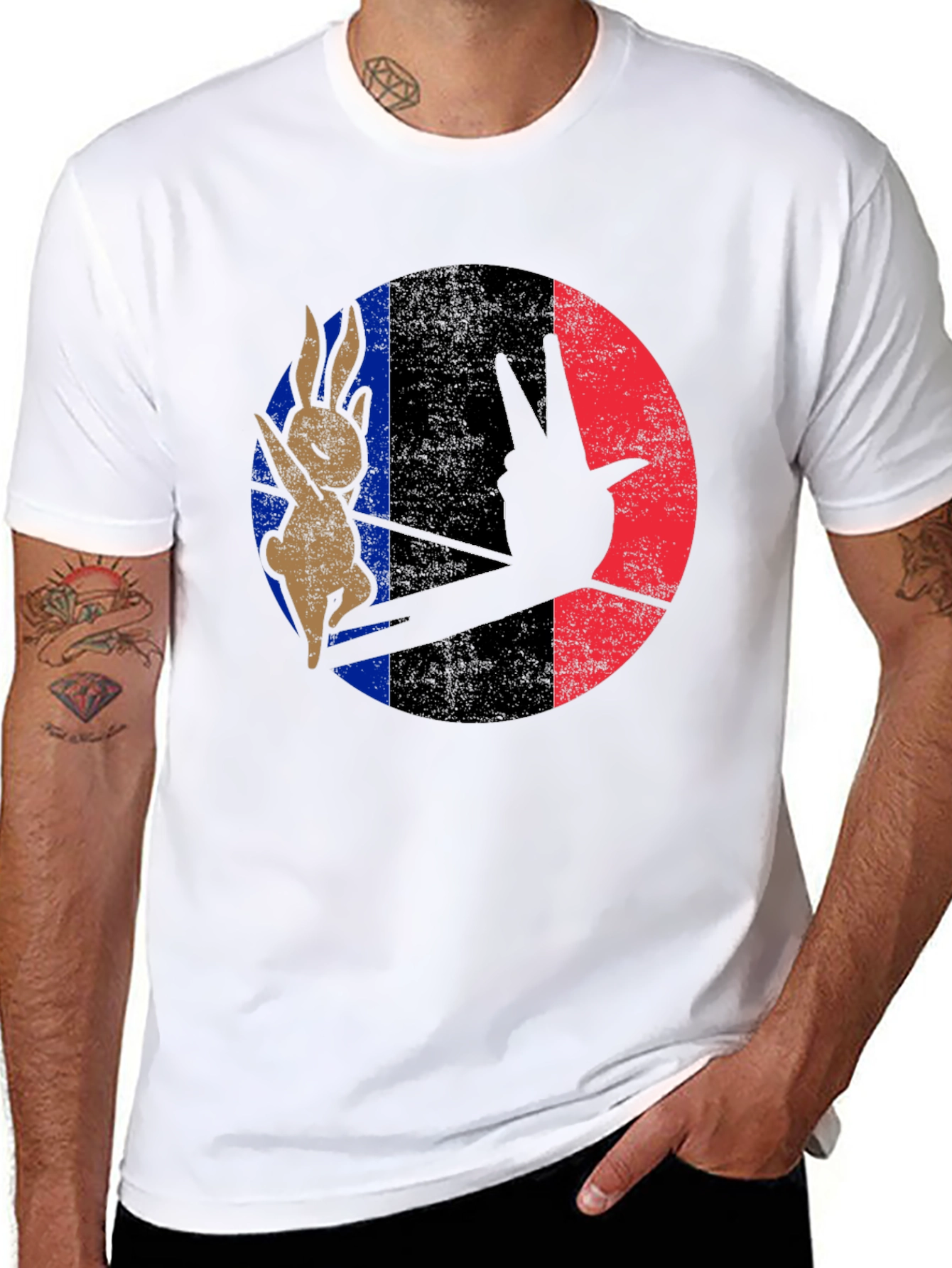 Black Retro Bunny Peace Sign Graphic Tee view 8