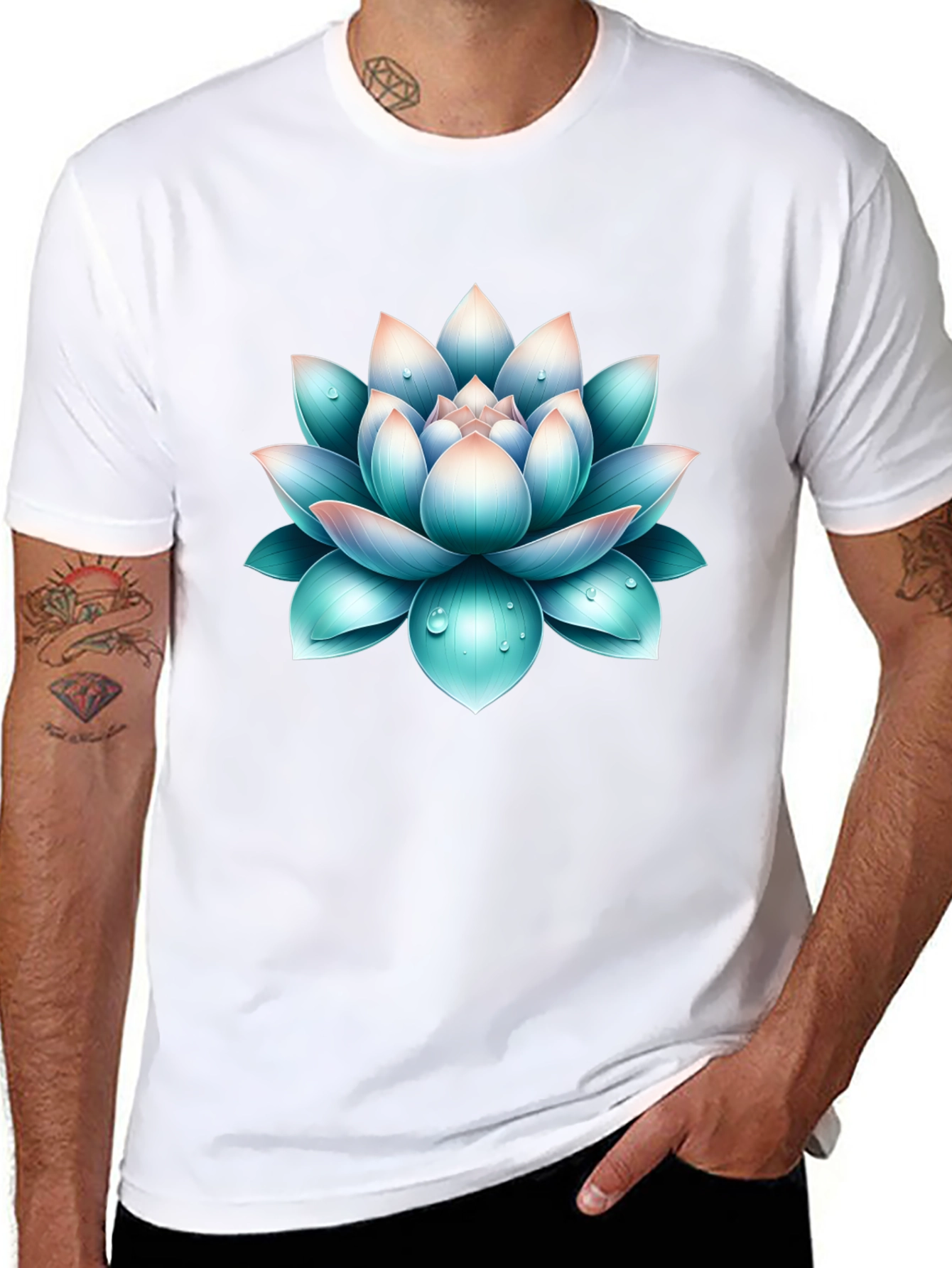 Black Lotus Flower Graphic Print Black T-Shirt view 8
