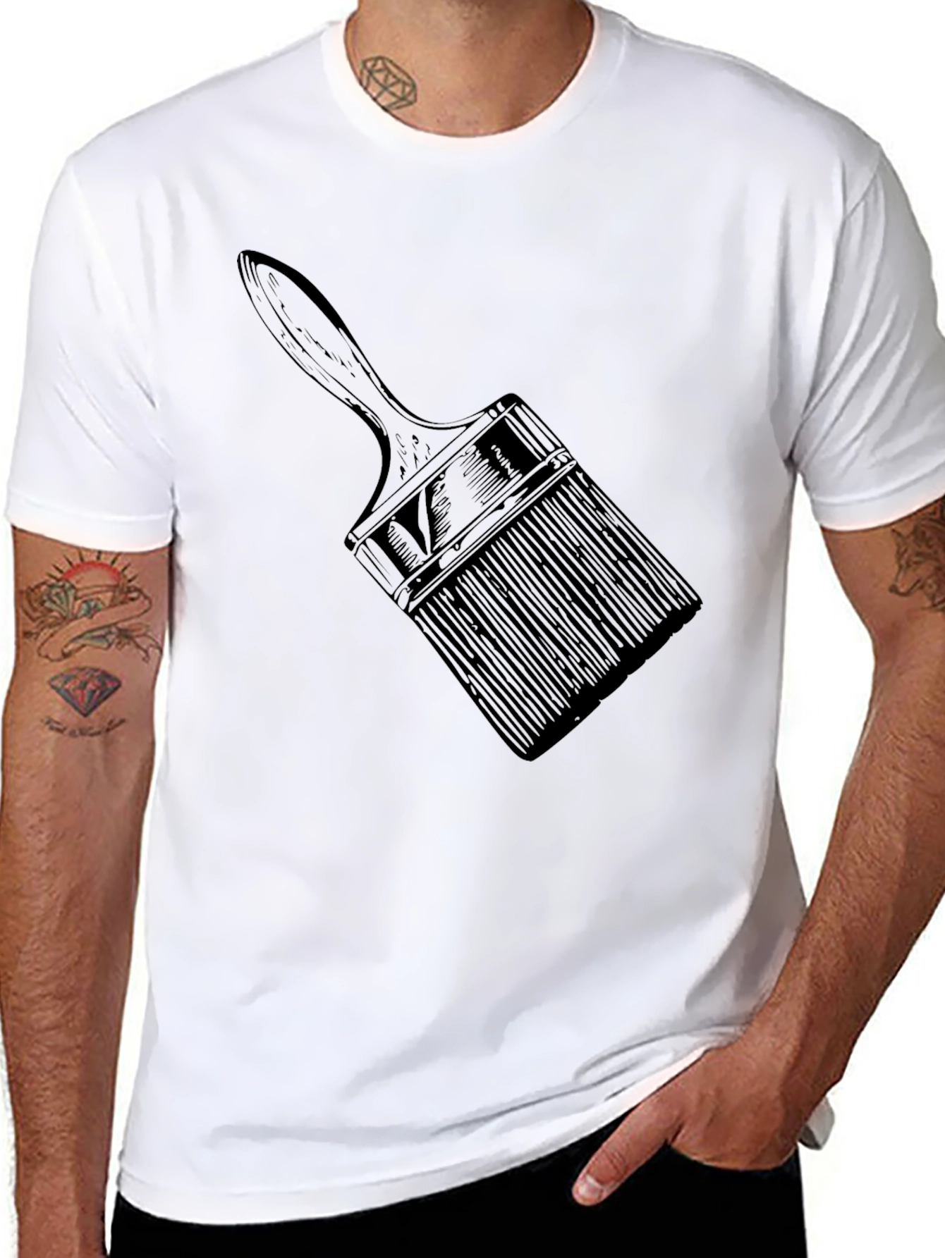 Black Paint Brush Graphic Tee - Artistic Black T-Shirt view 8